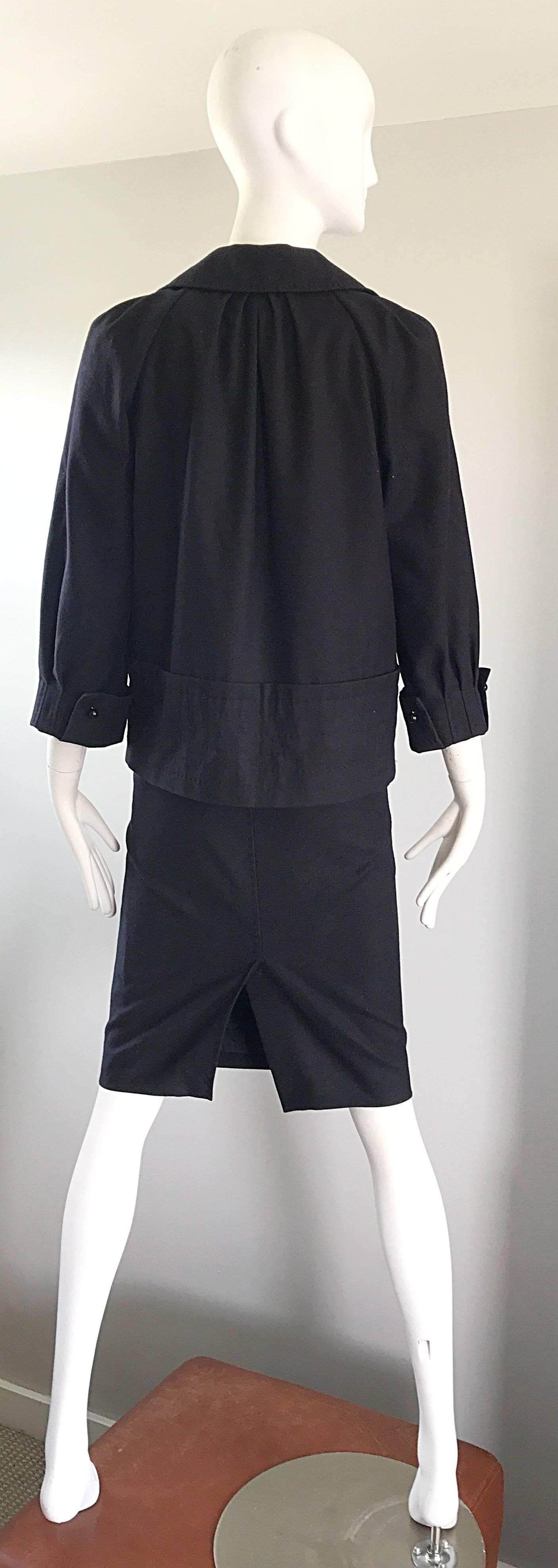 Vintage Alberta Ferretti Size 6 1990s Does 1960s Black Wool 90s Skirt Suit For Sale 1
