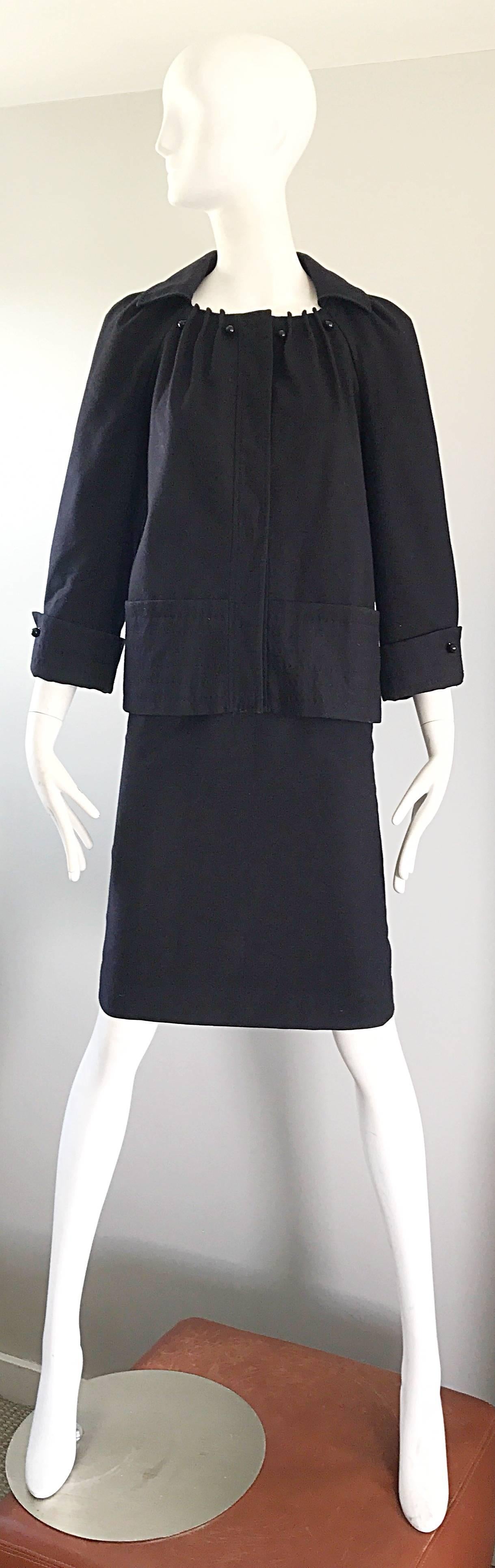 Vintage Alberta Ferretti Size 6 1990s Does 1960s Black Wool 90s Skirt Suit For Sale 5