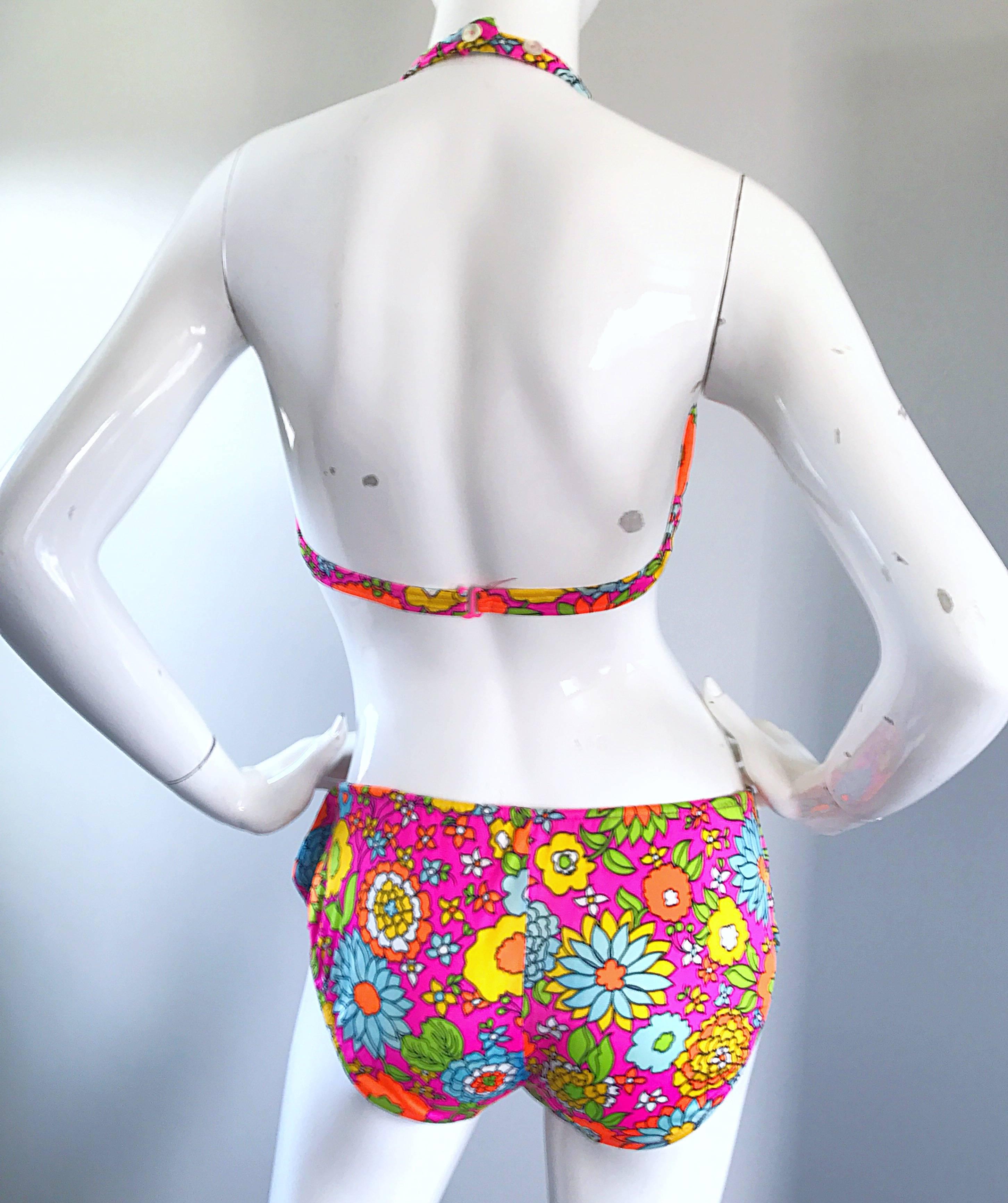 Rare 1960s Sirena for I Magnin 3 Piece Retro 60s Vintage Bikini Swimsuit Set Mod In Excellent Condition In San Diego, CA