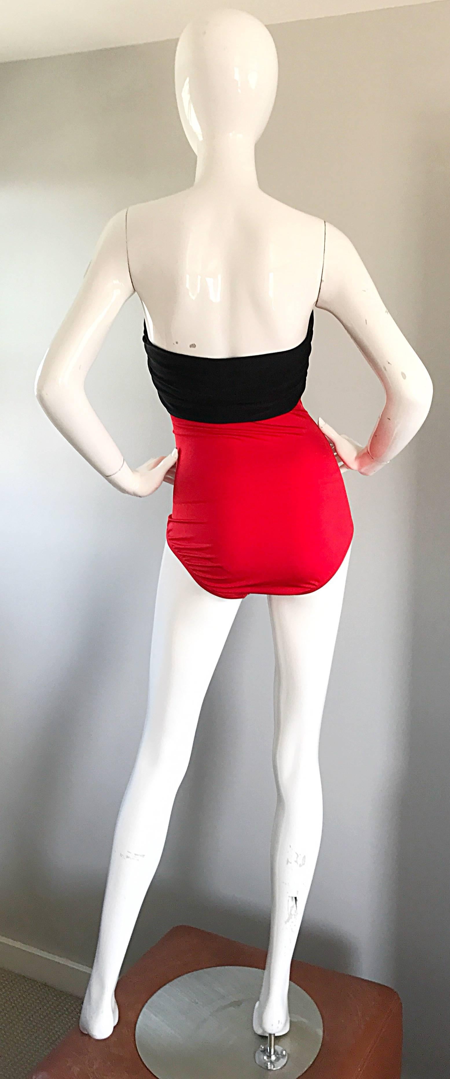 Vintage Yves Saint Laurent 1980s Heart Shape Red + Black 80s One Piece Swimsuit  In Excellent Condition In San Diego, CA
