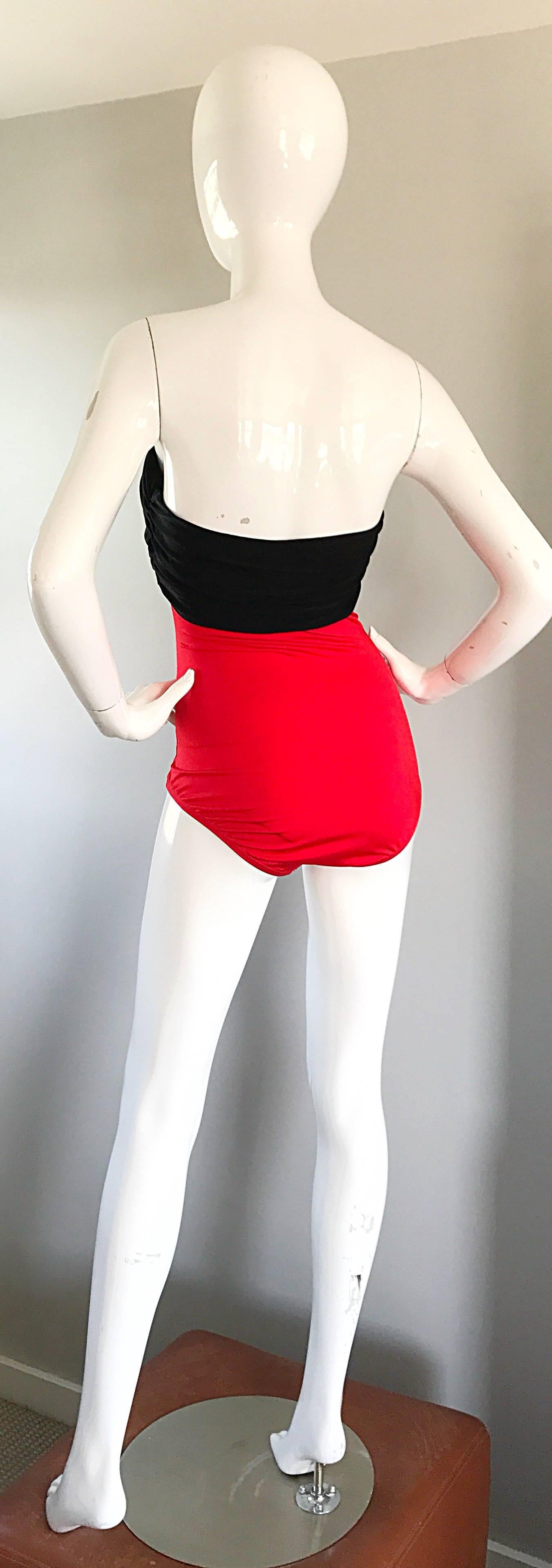 Vintage Yves Saint Laurent 1980s Heart Shape Red + Black 80s One Piece Swimsuit  4