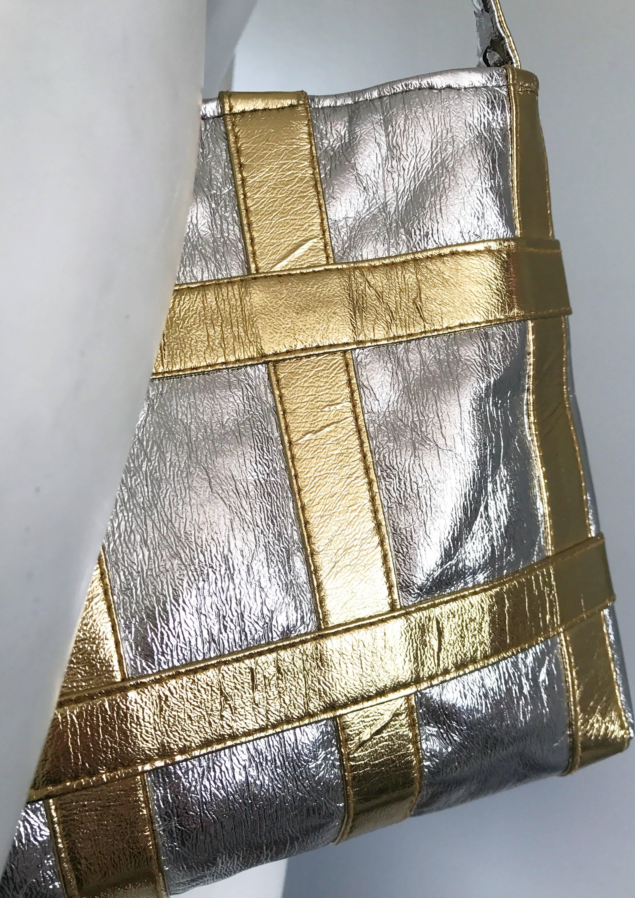 1960s Walborg Italian Leather Silver and Gold Geometric Vintage Shoulder Bag   2