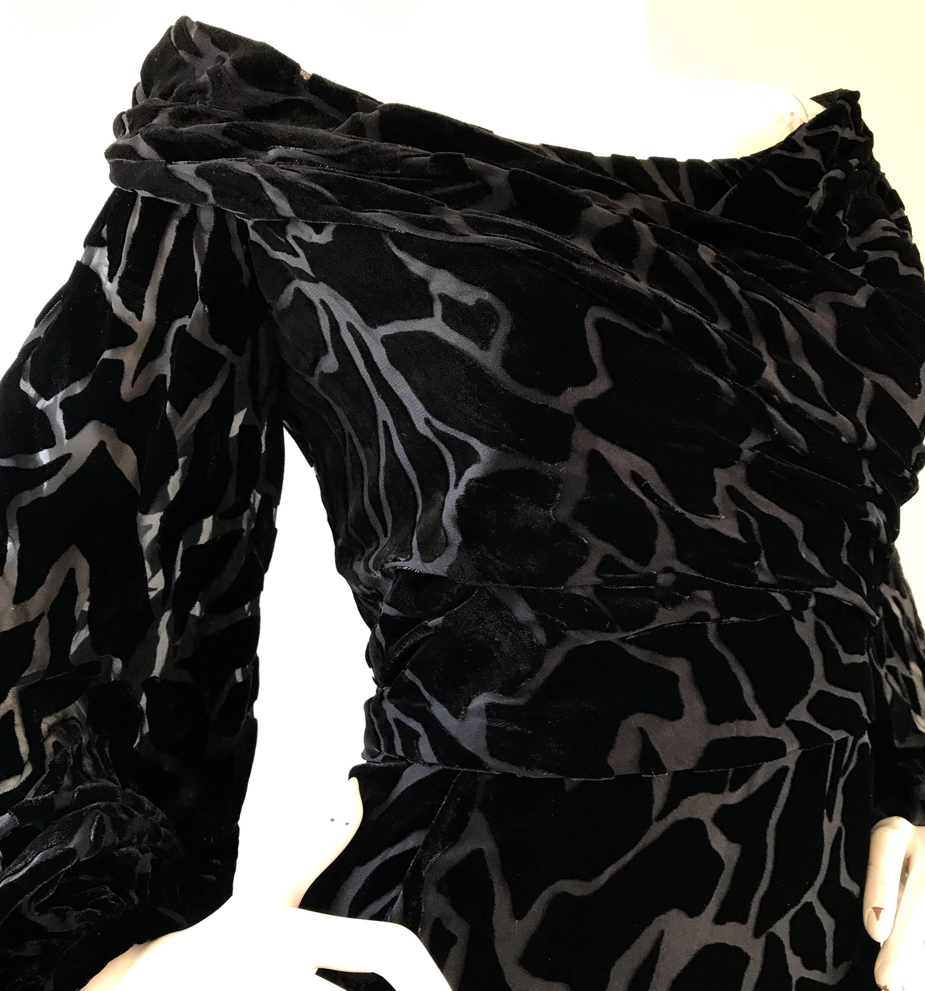 Women's Vintage Liancarlo Couture Size 10 Black Off Shoulder Silk Velvet Burn Out Gown  For Sale