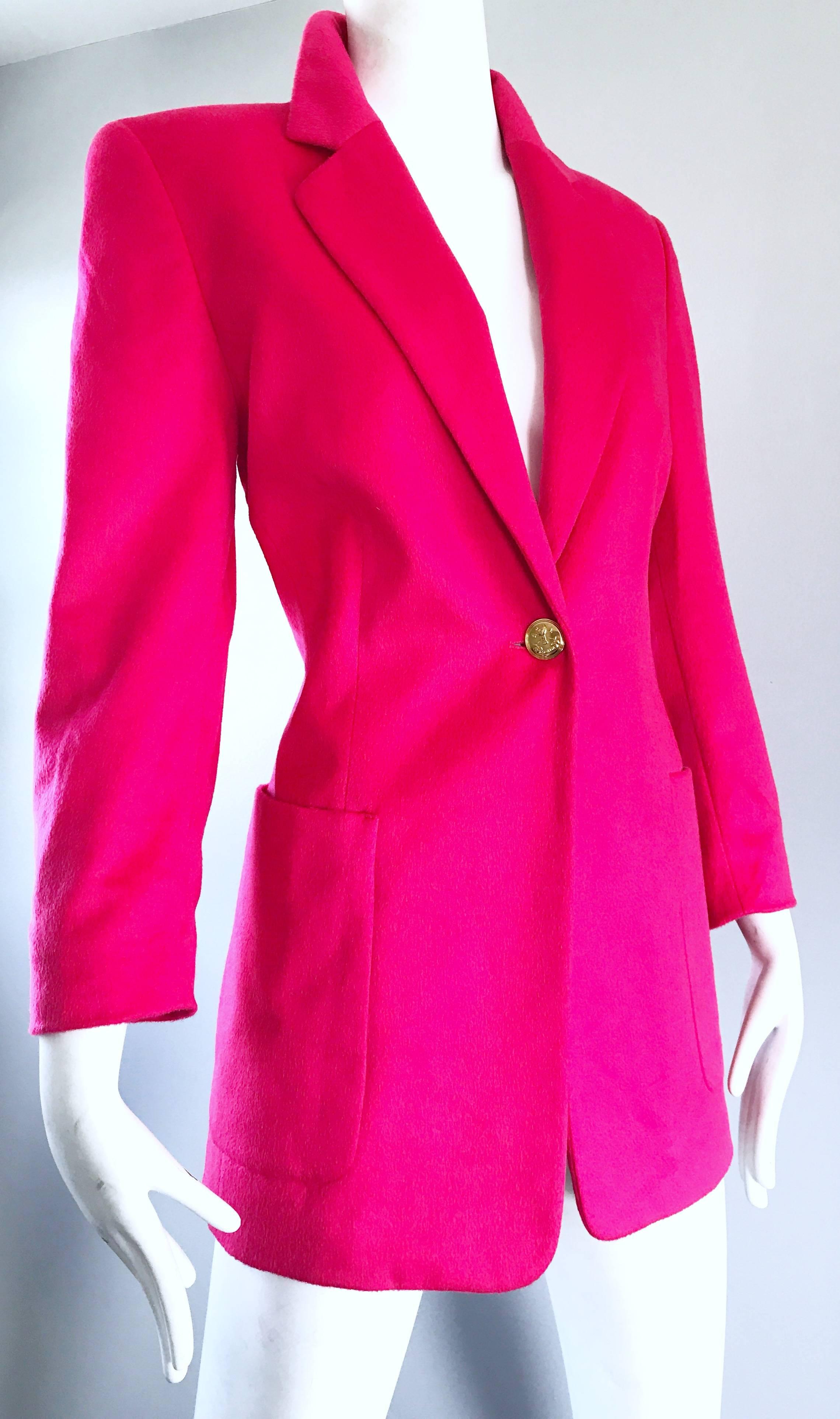 Women's Vintage Escada by Margaretha Ley Hot Shocking Hot Pink Angora Wool Blazer Jacket