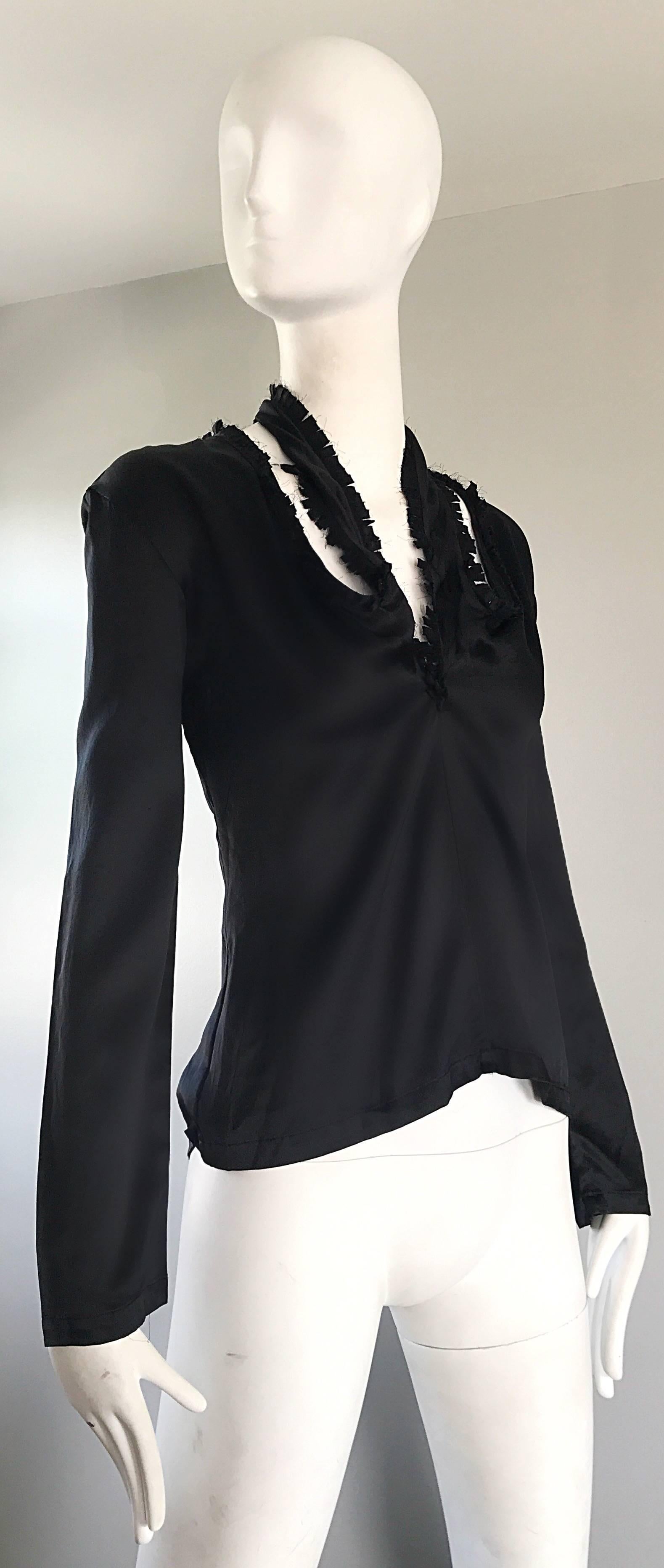 Yves Saint Laurent by Tom Ford Black Silk Cut - Out Long Sleeve Blouse Top 2