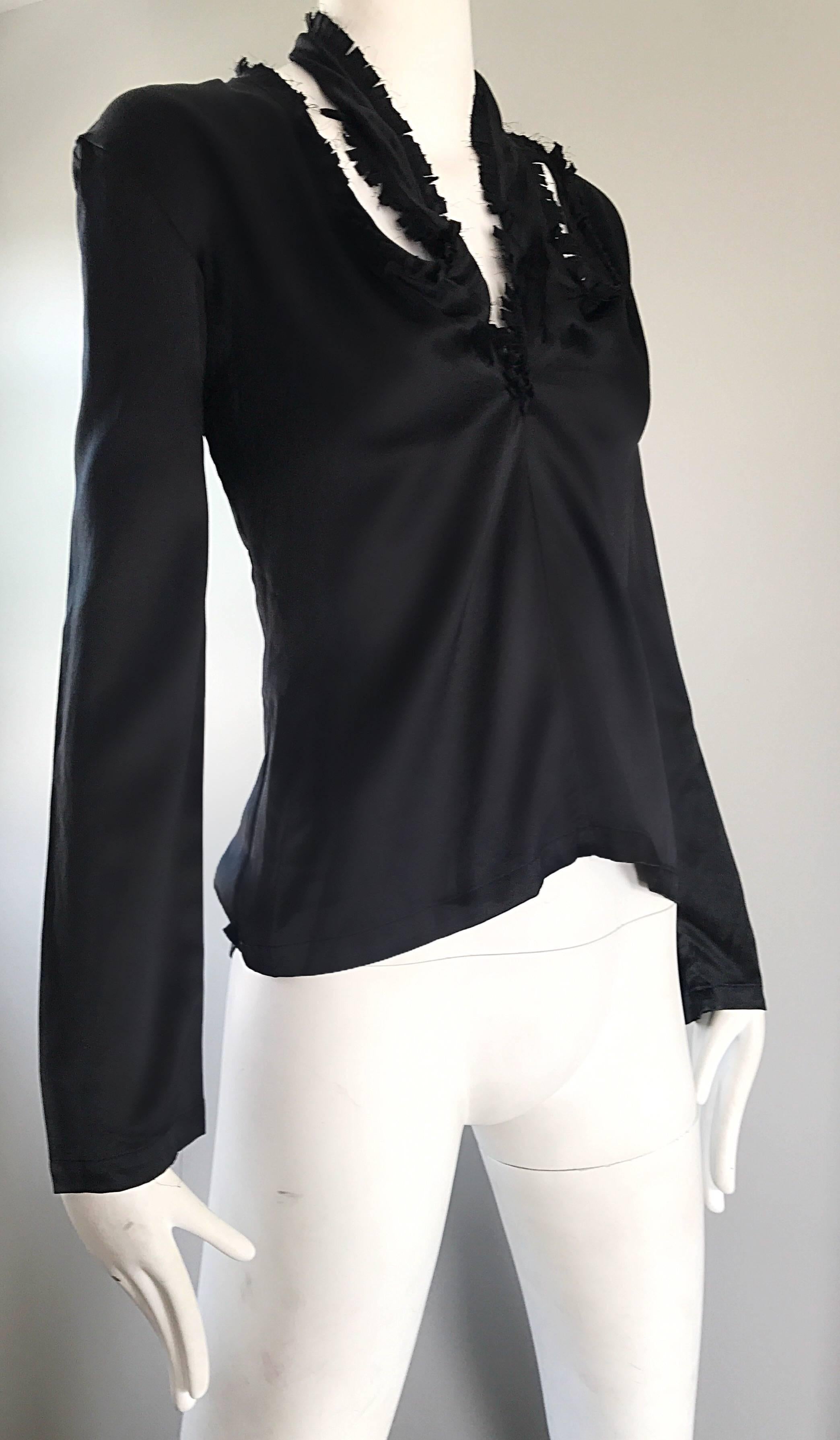 Yves Saint Laurent by Tom Ford Black Silk Cut - Out Long Sleeve Blouse Top 3