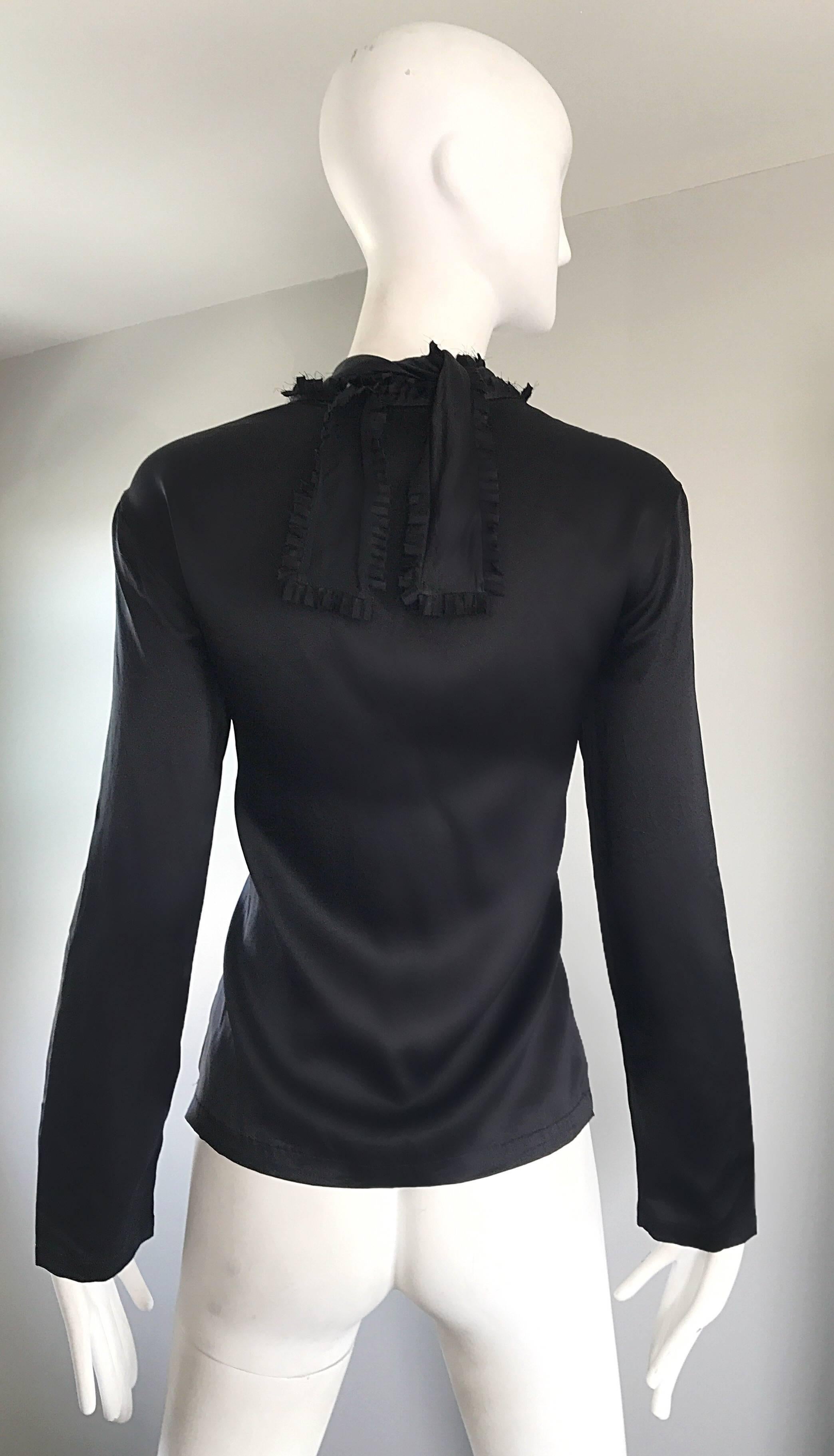 Yves Saint Laurent by Tom Ford Black Silk Cut - Out Long Sleeve Blouse Top 4