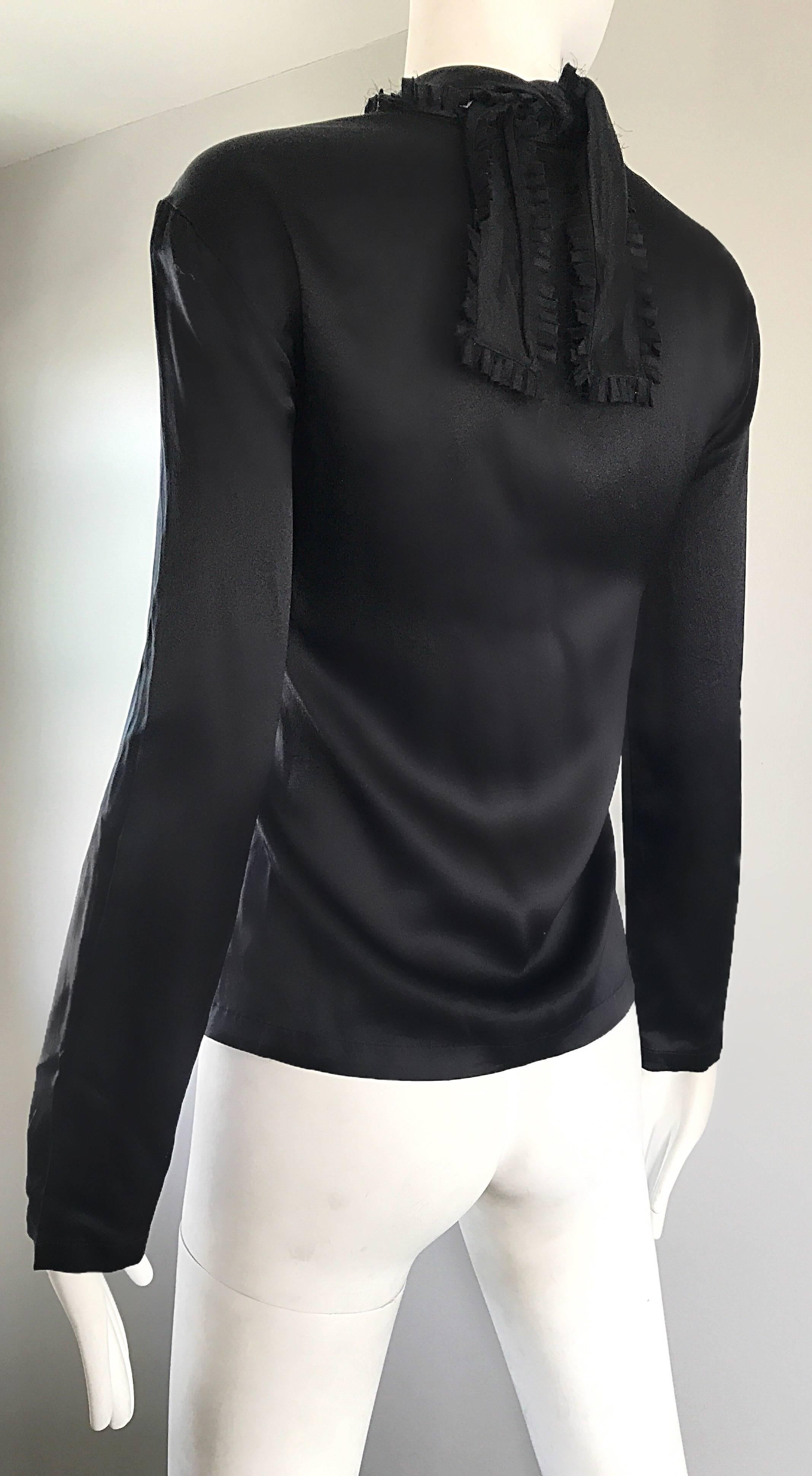 Yves Saint Laurent by Tom Ford Black Silk Cut - Out Long Sleeve Blouse Top 5