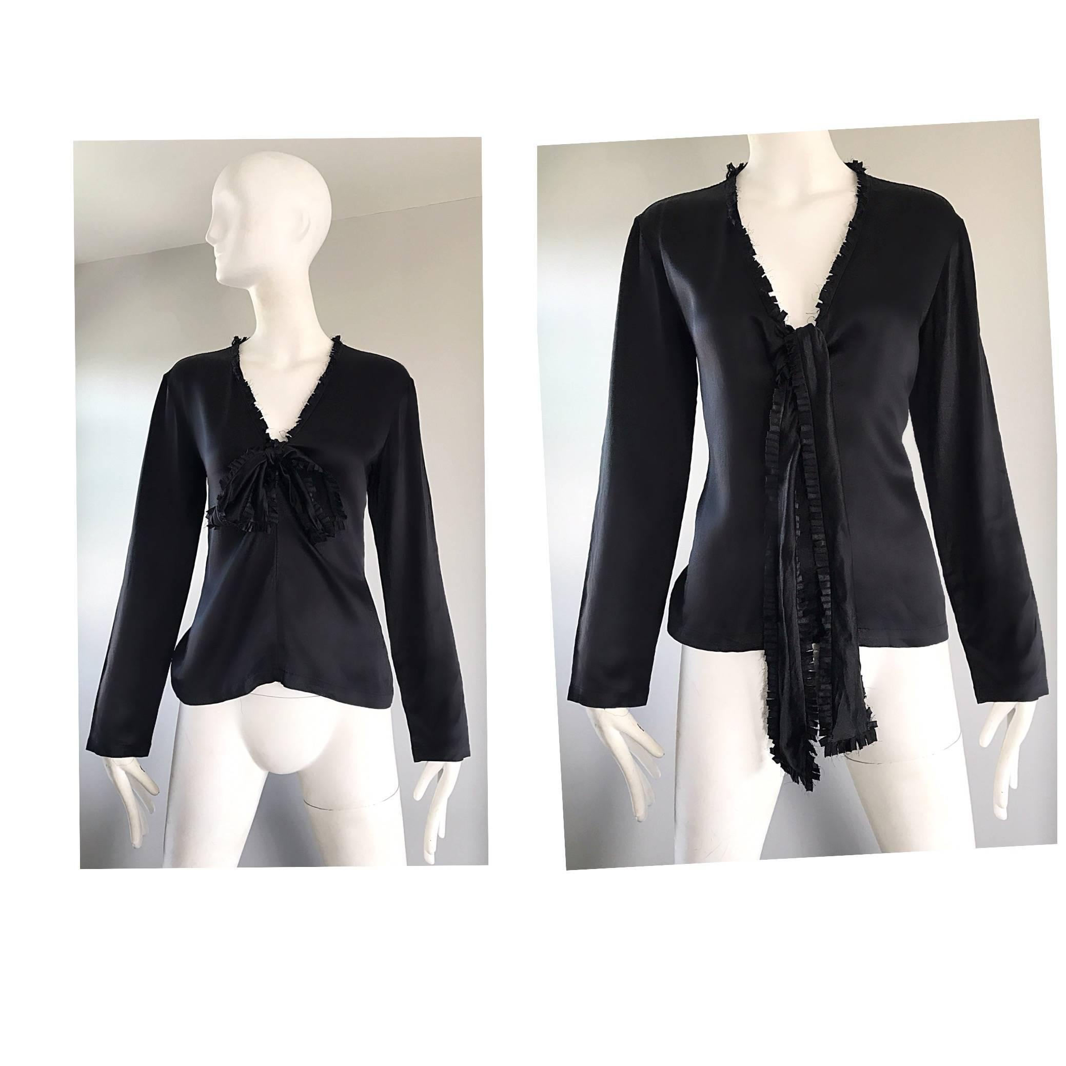 Yves Saint Laurent by Tom Ford Black Silk Cut - Out Long Sleeve Blouse Top 6