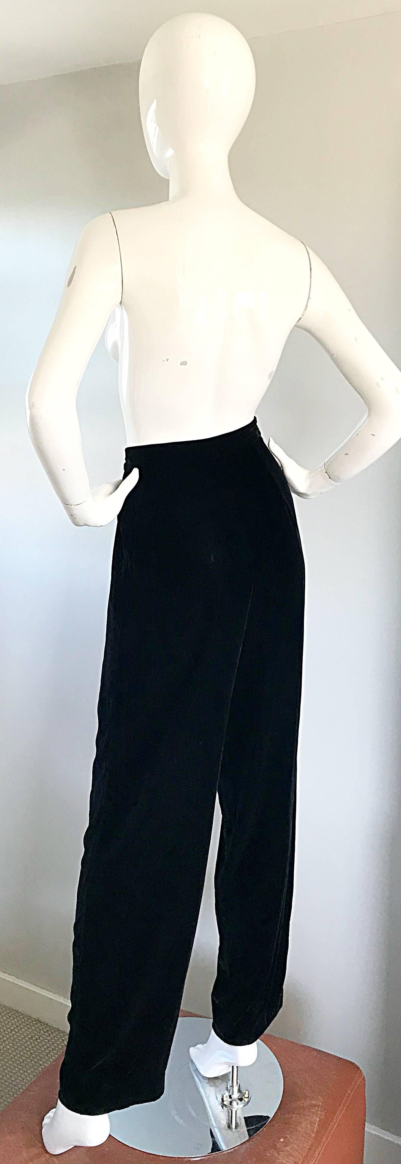 1990s Christian Dior Size 10 / 12 Black Silk Velvet Vintage Straight Leg Pants For Sale 2