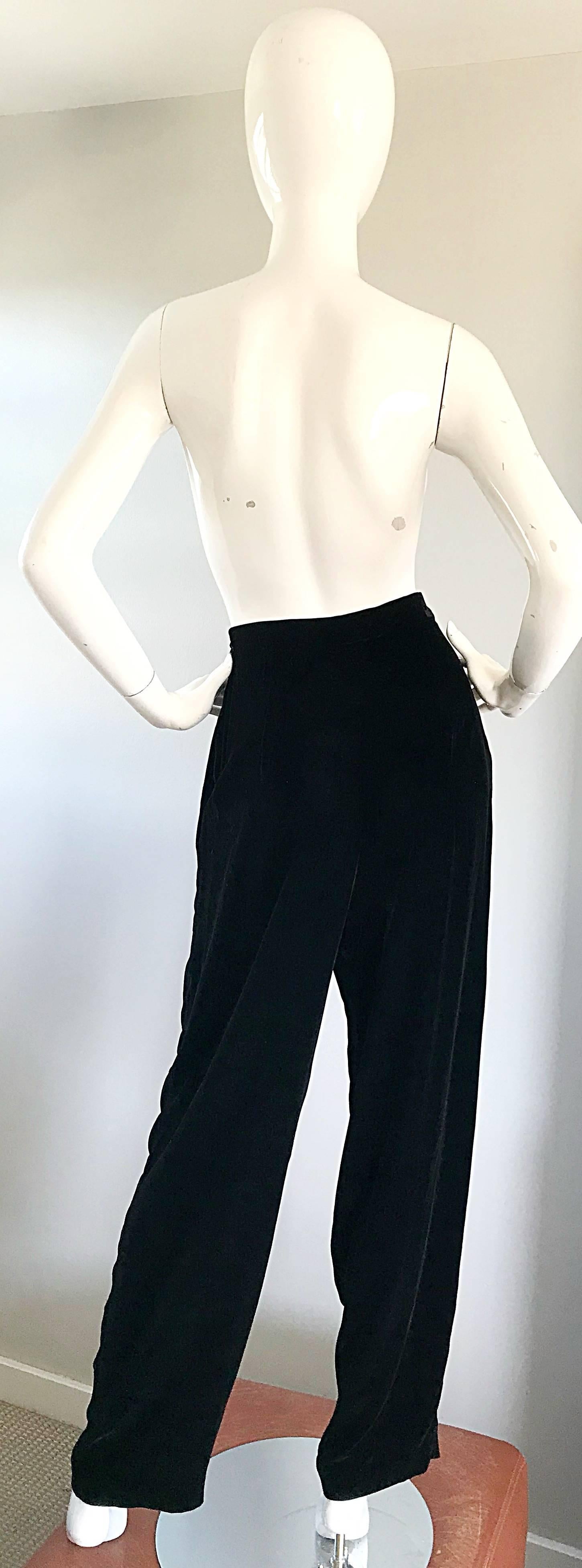 Women's 1990s Christian Dior Size 10 / 12 Black Silk Velvet Vintage Straight Leg Pants For Sale