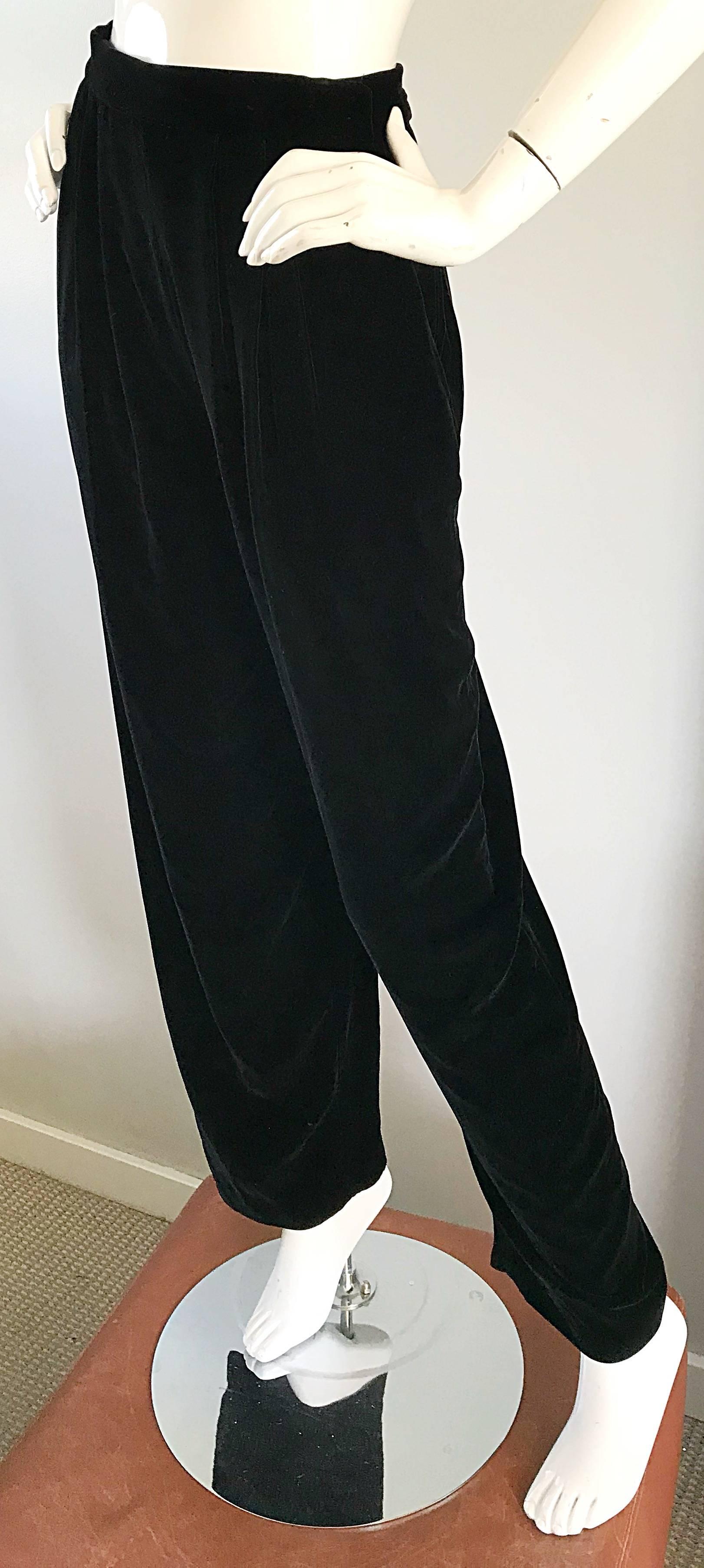 1990s Christian Dior Size 10 / 12 Black Silk Velvet Vintage Straight Leg Pants For Sale 3