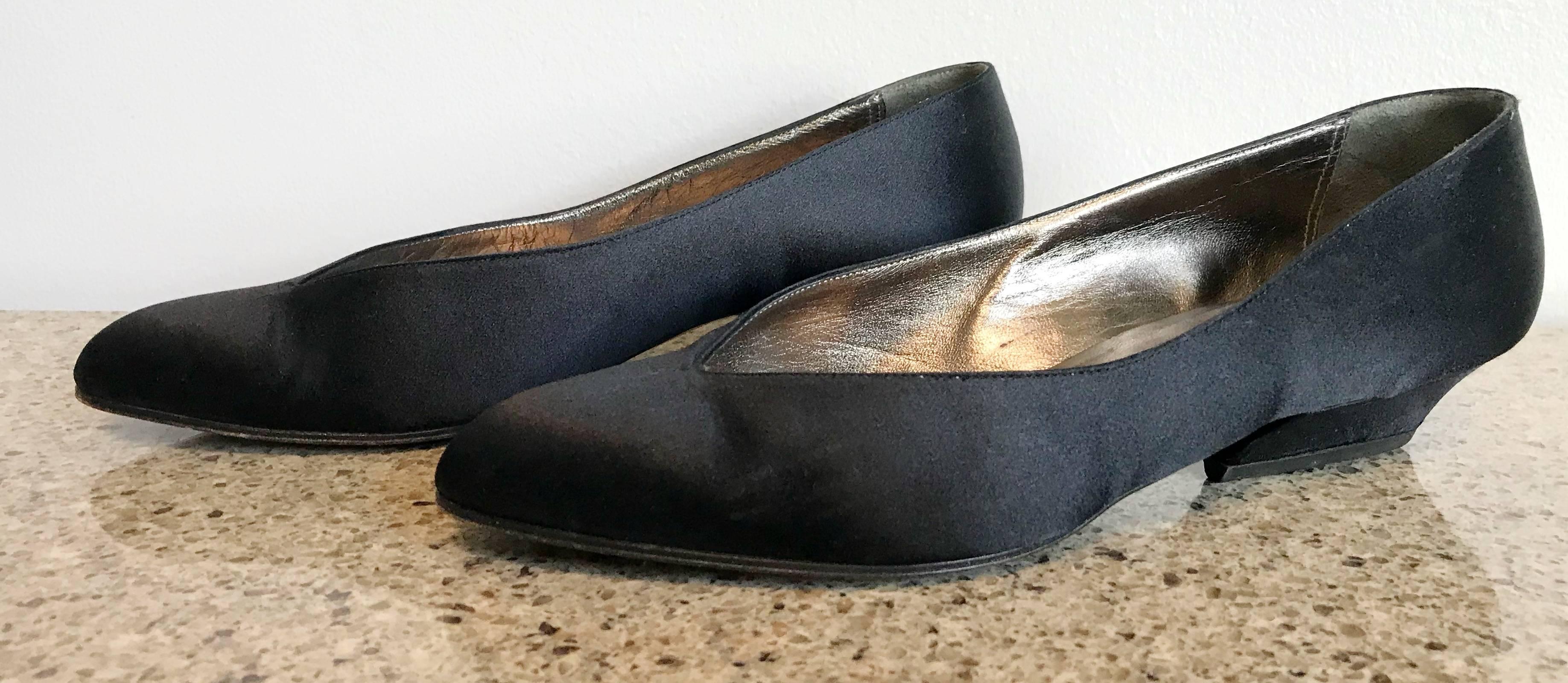 Men's Vintage Thierry Mugler Size 7 1980s Avant Garde  Black Silk Satin Flats Shoes