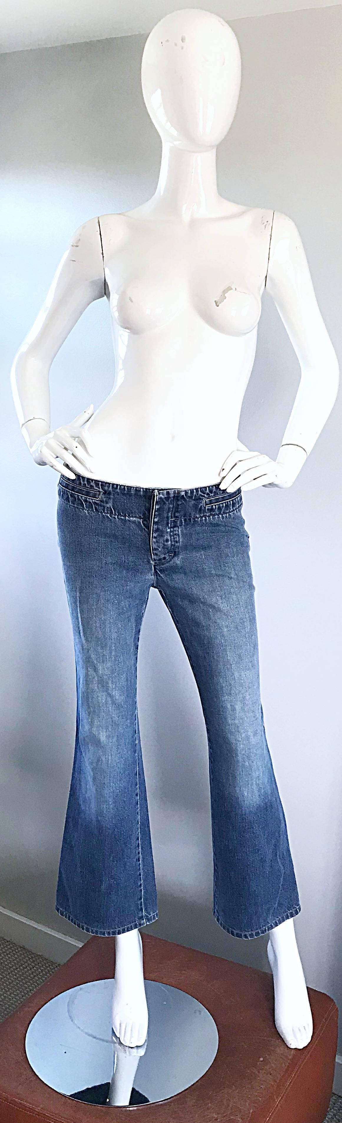 Tom Ford für Gucci Größe 6 Low Rise Blaue Jeans aus Denim mit ausgestelltem Bein Cropped Culottes  im Angebot 1