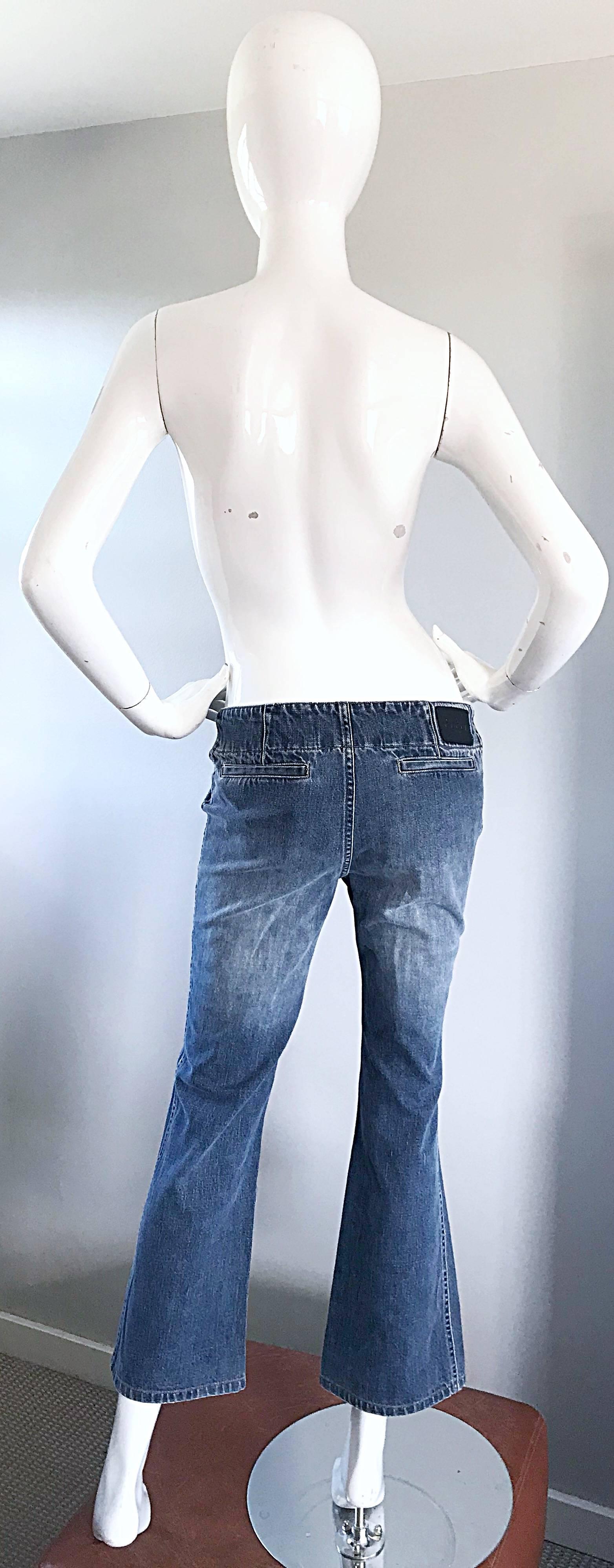 Tom Ford for Gucci Size 6 Low Rise Blue Jeans Denim Flare Leg Cropped Culottes  For Sale 1