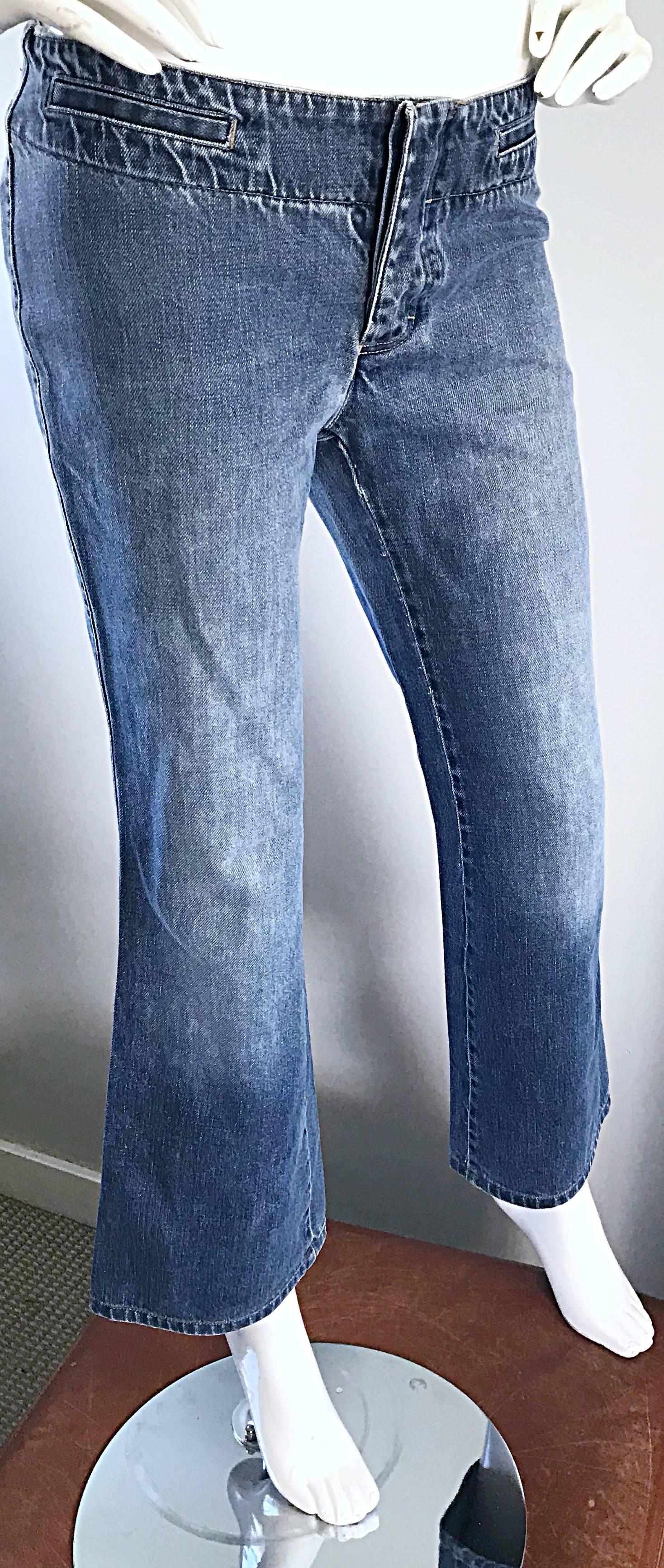 Women's Tom Ford for Gucci Size 6 Low Rise Blue Jeans Denim Flare Leg Cropped Culottes  For Sale