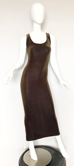 Betsey Johnson Size 10 / 12 Brown Velour Bodycon Vintage Maxi Dress, 1990s