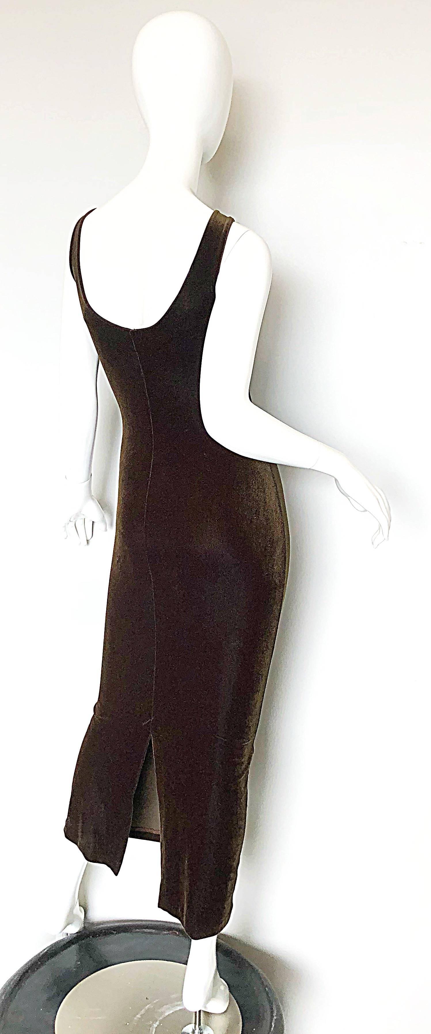 Betsey Johnson Size 10 / 12 Brown Velour Bodycon Vintage Maxi Dress, 1990s  4