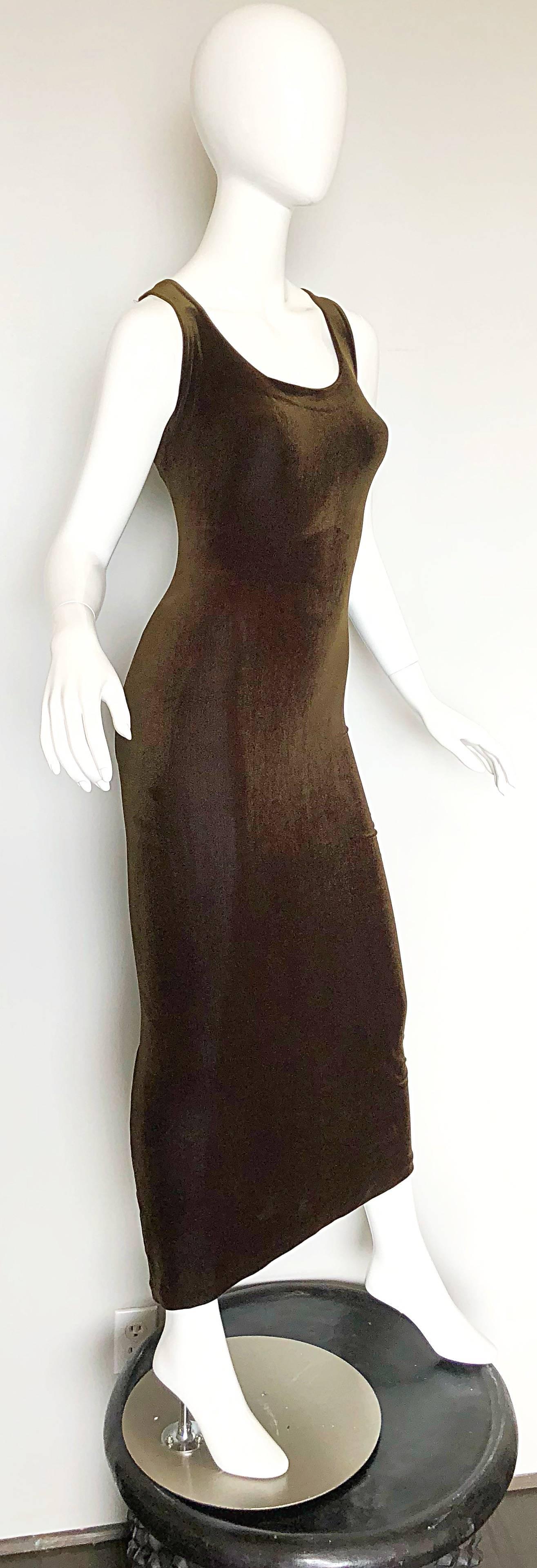 Betsey Johnson Size 10 / 12 Brown Velour Bodycon Vintage Maxi Dress, 1990s  3