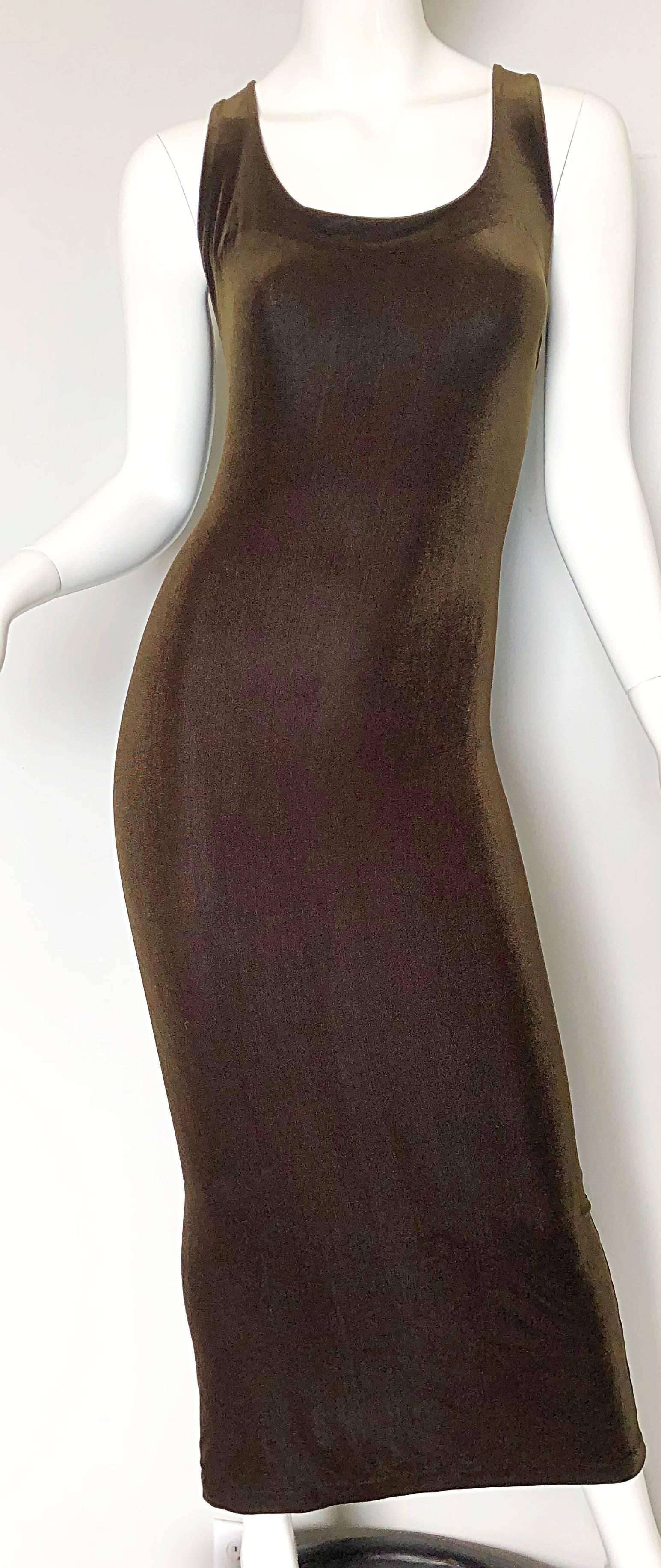 Betsey Johnson Size 10 / 12 Brown Velour Bodycon Vintage Maxi Dress, 1990s  In Excellent Condition In San Diego, CA