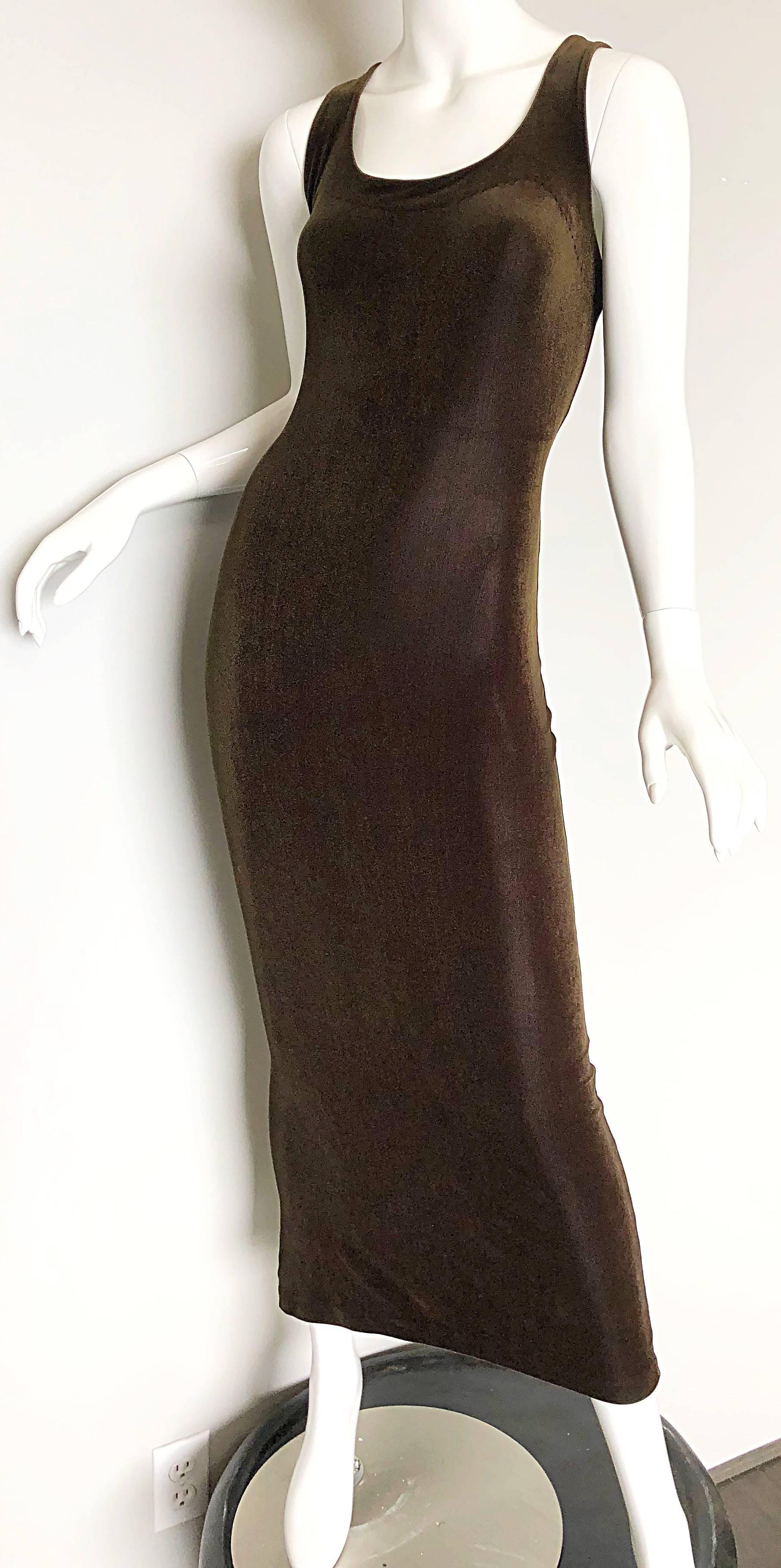 Betsey Johnson Size 10 / 12 Brown Velour Bodycon Vintage Maxi Dress, 1990s  2