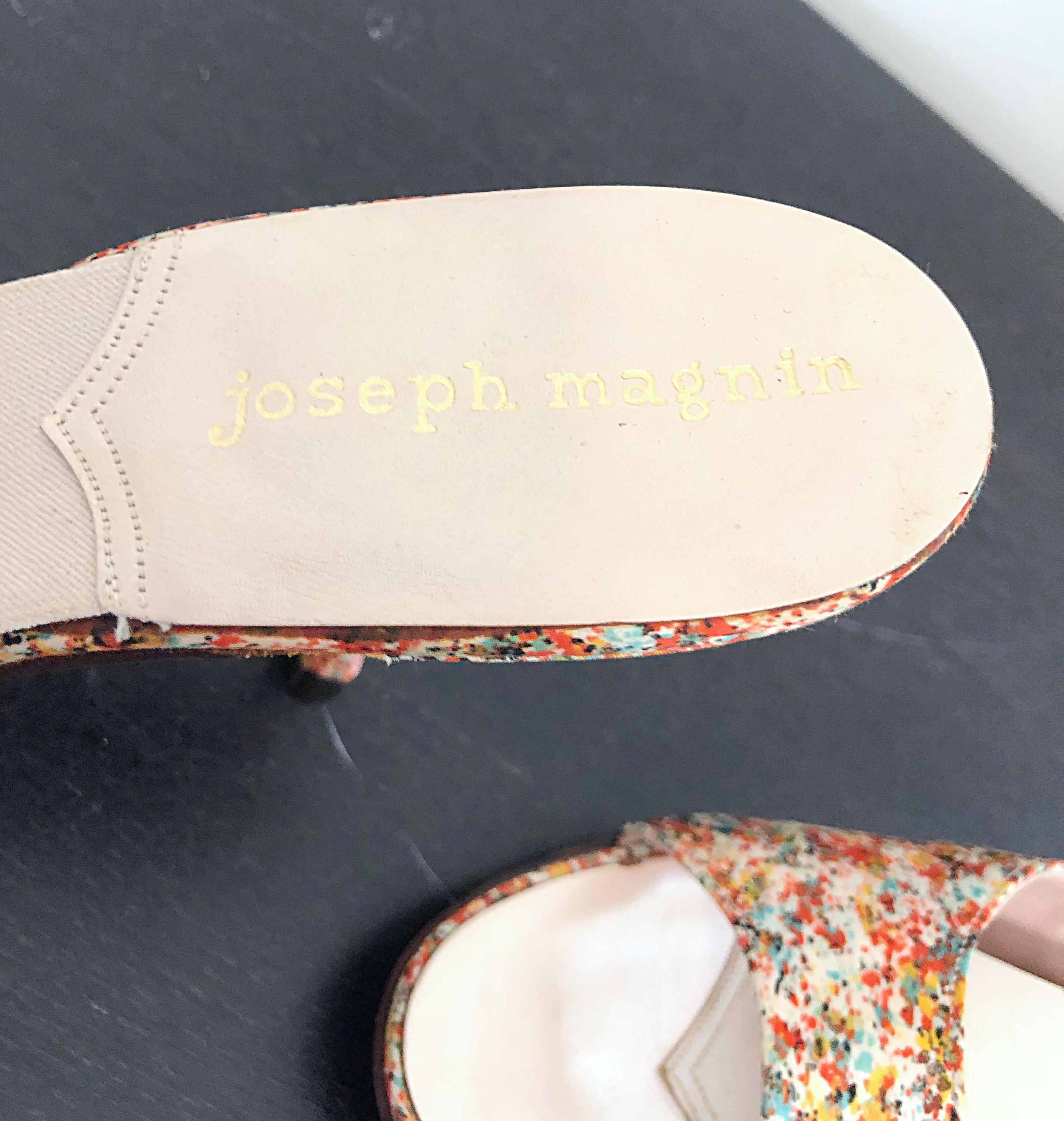Beige Never Worn 1950s Joseph Magnin Size 7 / 7.5 Confetti Silk Springulator Heels