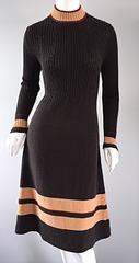 Chic 1960s 60s Judy Wayne Chocolate Brown Mod Vintage Sweater Dress