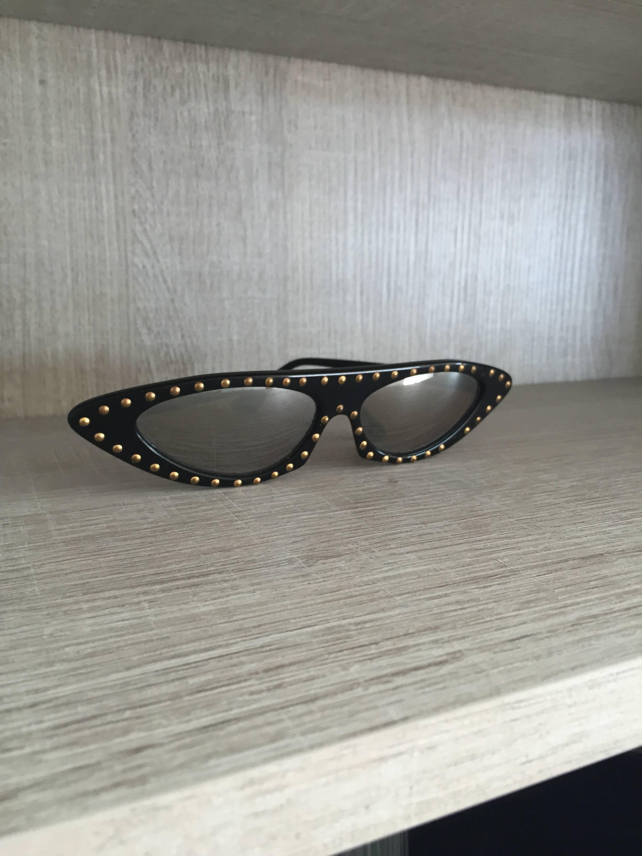 Black Patrick Kelly Amazing and Rare Vintage Cat Eye Sunglasses Glasses w/ Studs