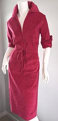 Vintage Saks Fifth Avenue Candy Apple Red Ultra Suede 70s Belted Shirt Dress