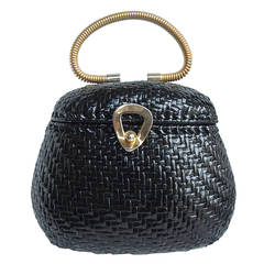 1960's Koret Black Patent Basket Bag with Gold Tear Drop Clasp