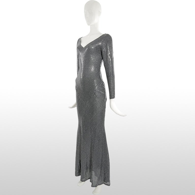 1980's/90's Bruce Oldfield Sequinned Fishtail Gown In Excellent Condition For Sale In London, GB