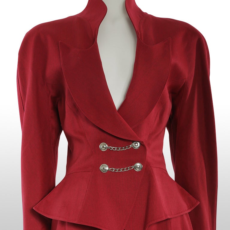 1980's Thierry Mugler Burgundy Skirt and Jacket - Size S 2
