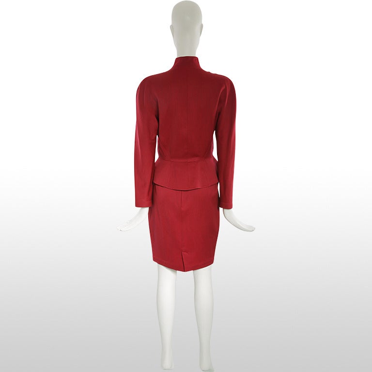 1980's Thierry Mugler Burgundy Skirt and Jacket - Size S In Excellent Condition In London, GB