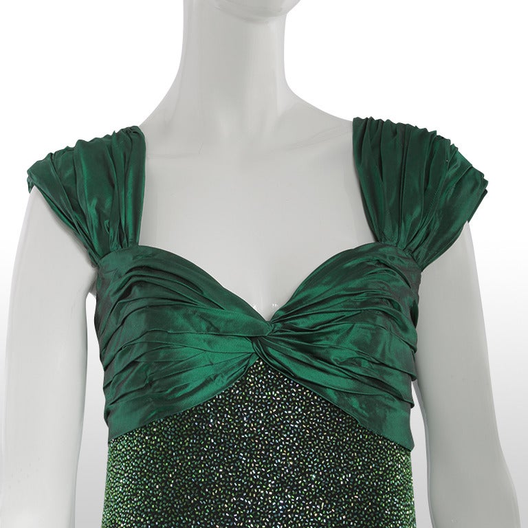 Women's 1980’s/90’s Bellville Sassoon & Locan Mullany Emerald Green Sequin Gown For Sale