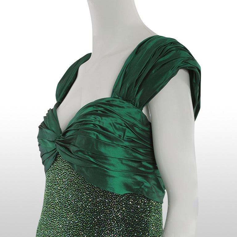 1980’s/90’s Bellville Sassoon & Locan Mullany Emerald Green Sequin Gown For Sale 1