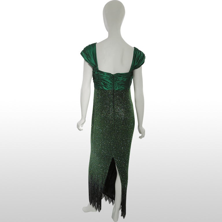 Black 1980’s/90’s Bellville Sassoon & Locan Mullany Emerald Green Sequin Gown For Sale