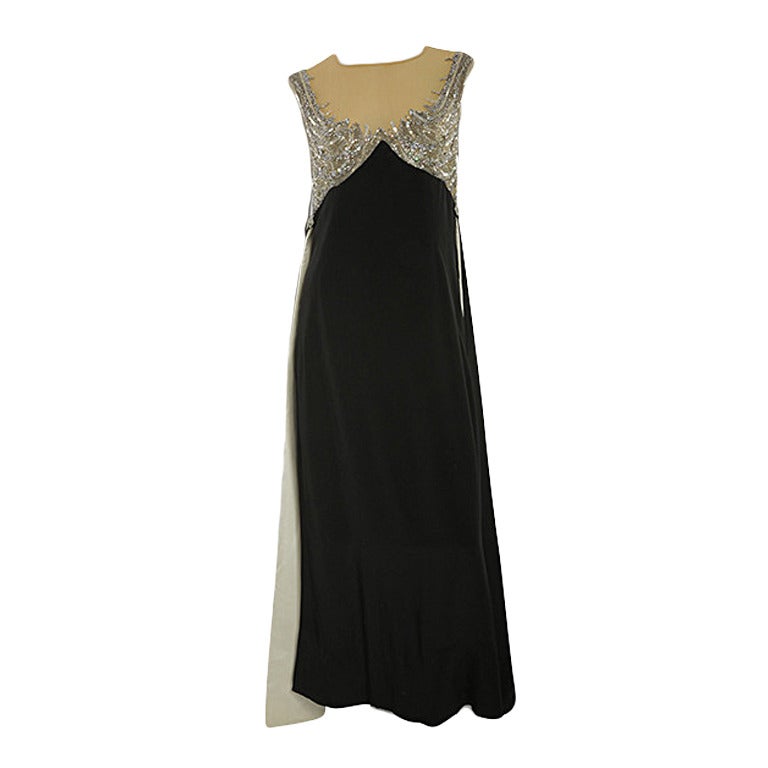 1960
s Mr Blackwell Black and Silver Beaded Bust Gown