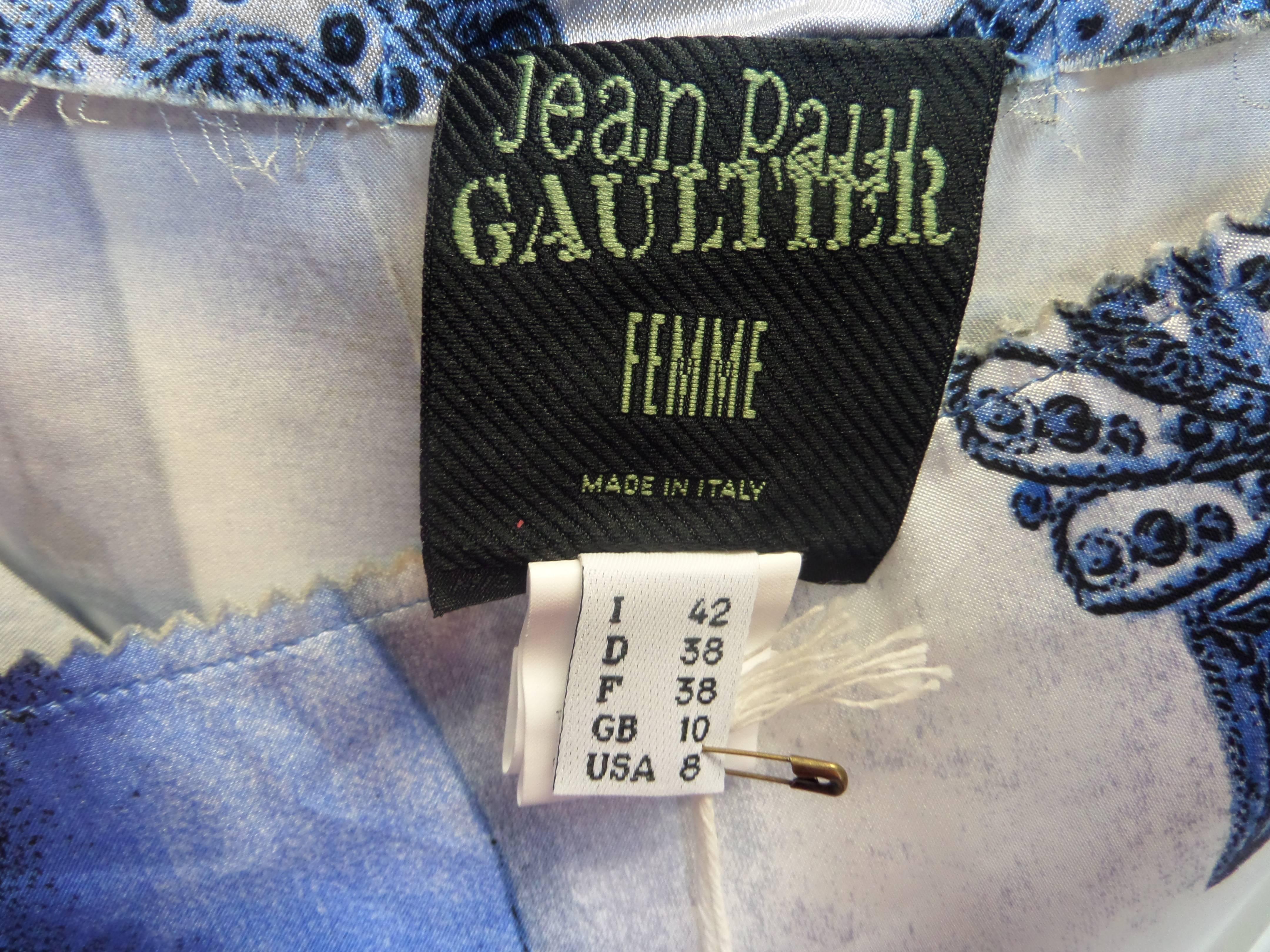 Jean Paul Gaultier Gypsy Style Baby Blue China Print Skirt with Charm Detail  For Sale 2