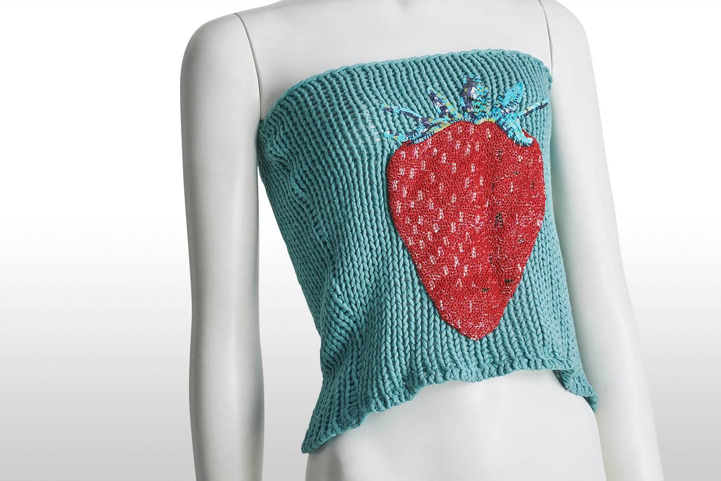 Women's Chloe Knitted Tube Top with Strawberry Sequin Motif For Sale