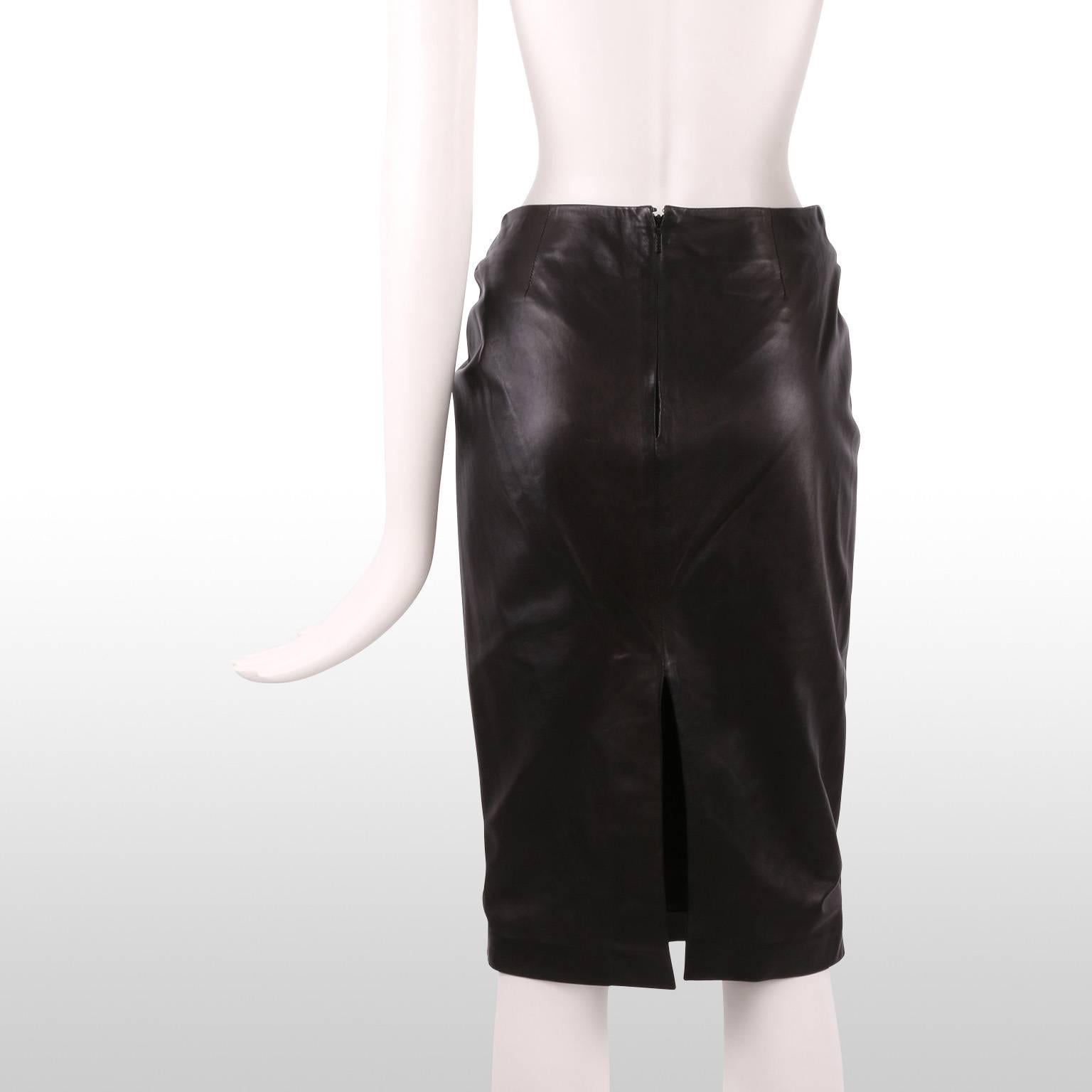 Black Gucci Ruched Side Leather Skirt  For Sale