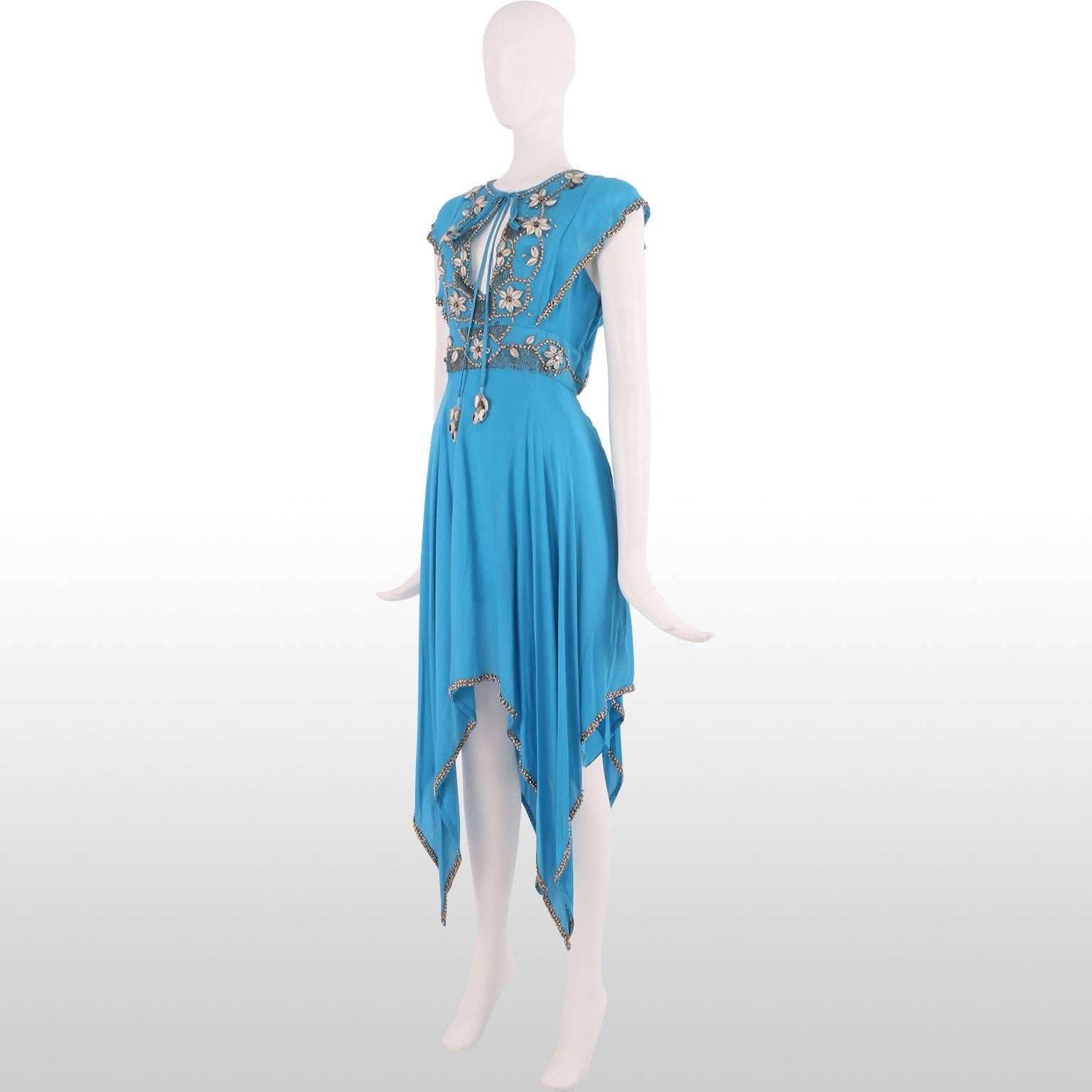 Matthew Williamson Cerulean Blue Dress with Beaded Shell Detail Size UK 10 1