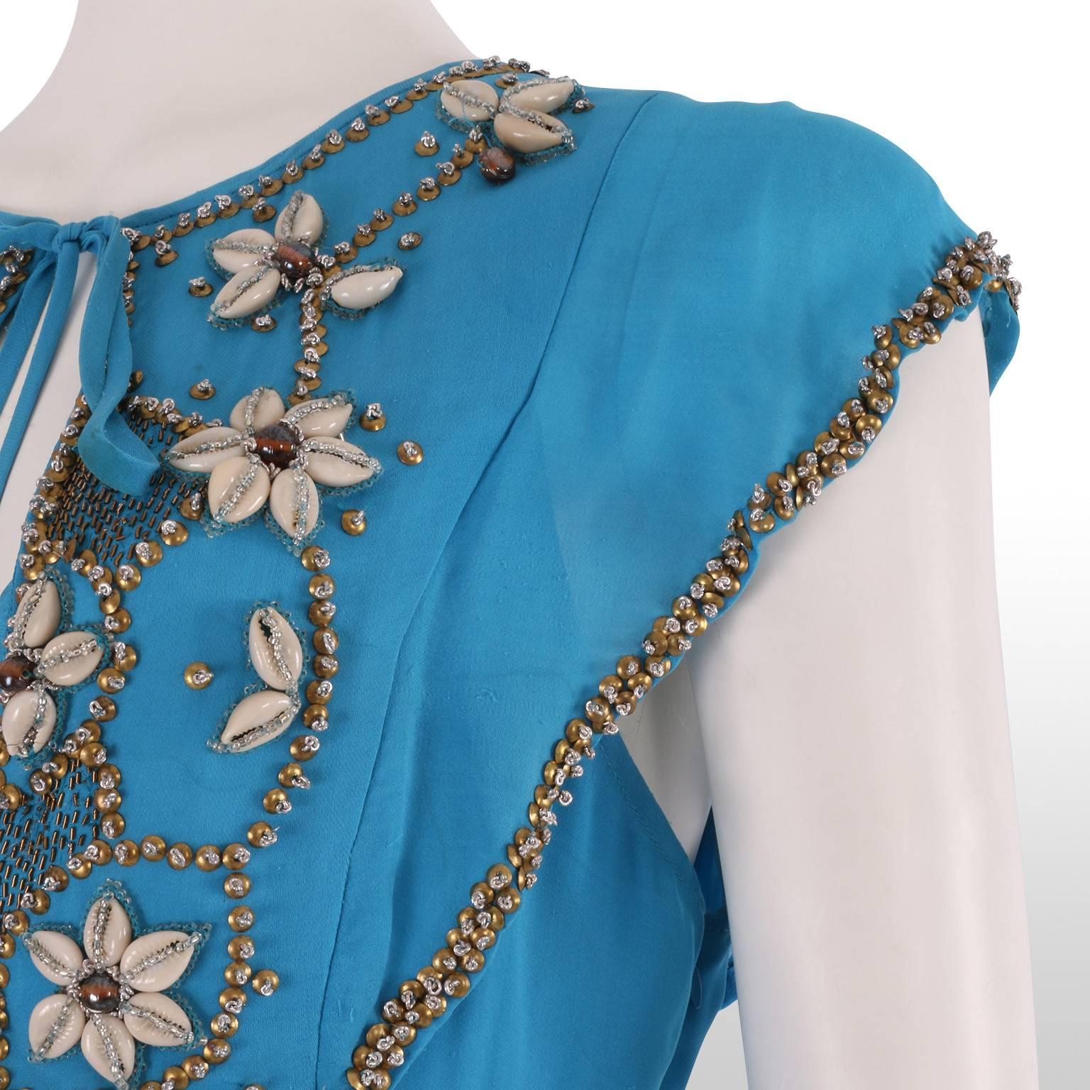 Matthew Williamson Cerulean Blue Dress with Beaded Shell Detail Size UK 10 2