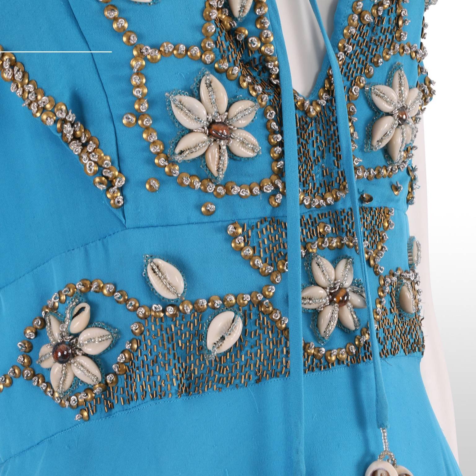 Matthew Williamson Cerulean Blue Dress with Beaded Shell Detail Size UK 10 3