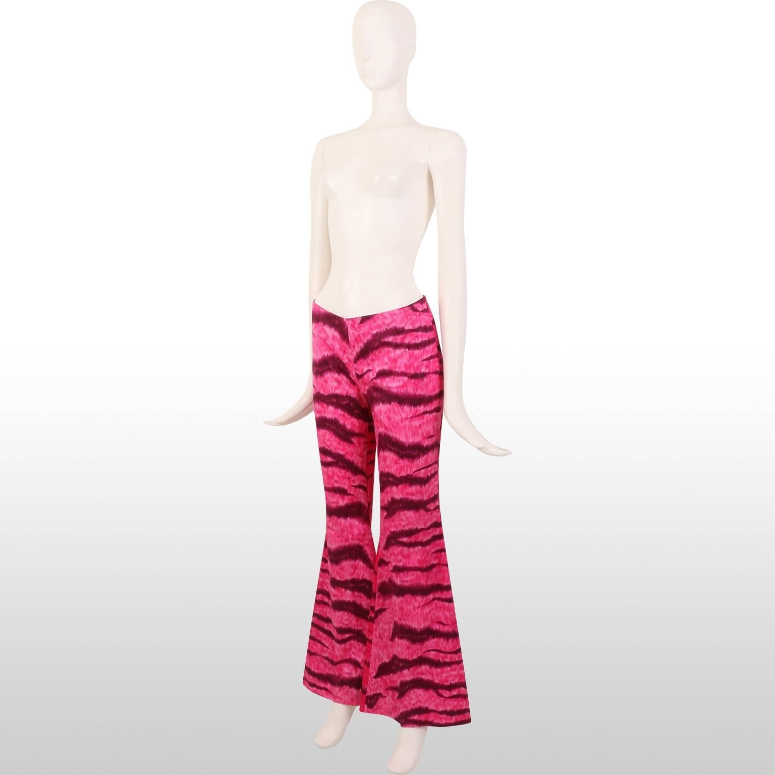 Red Moschino S/S 2000 Vibrant Pink Leopard Print Flare Trousers    For Sale