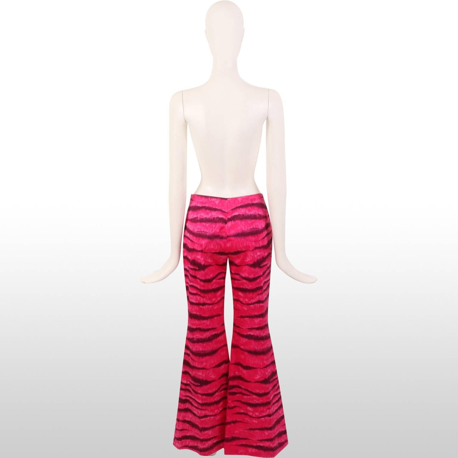 Women's Moschino S/S 2000 Vibrant Pink Leopard Print Flare Trousers    For Sale