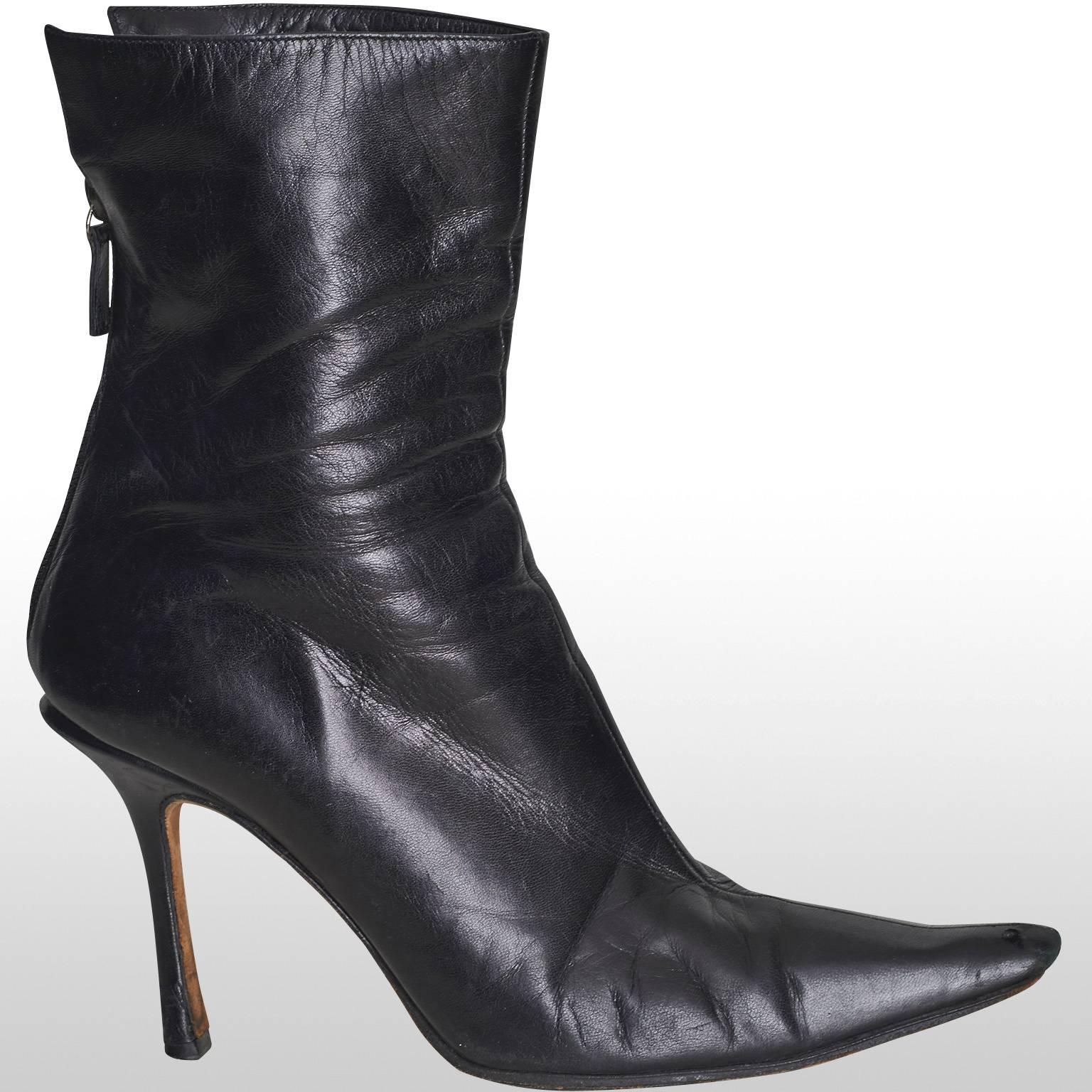 Jimmy Choo Black Leather Heeled Above Ankle Boot  In Excellent Condition For Sale In London, GB
