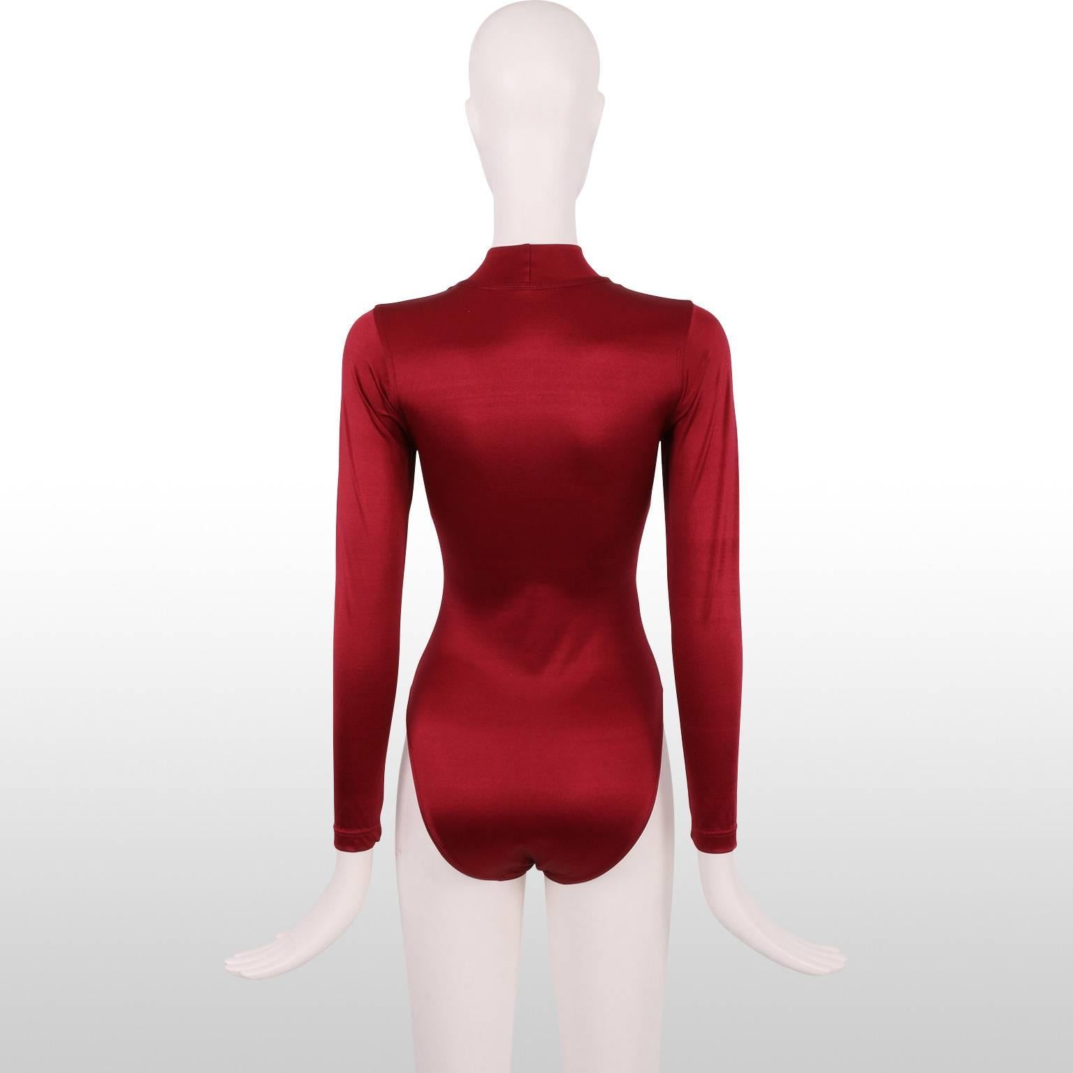 Women's 1980s Chrissie Walsh Ruby Red Metallic Body Suit For Sale