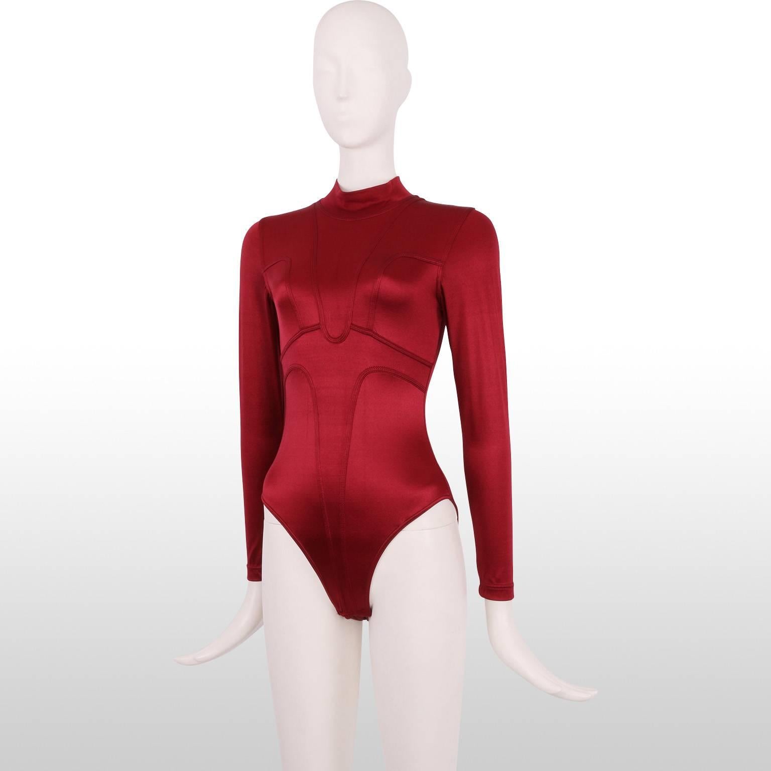 1980s Chrissie Walsh Ruby Red Metallic Body Suit In Excellent Condition For Sale In London, GB