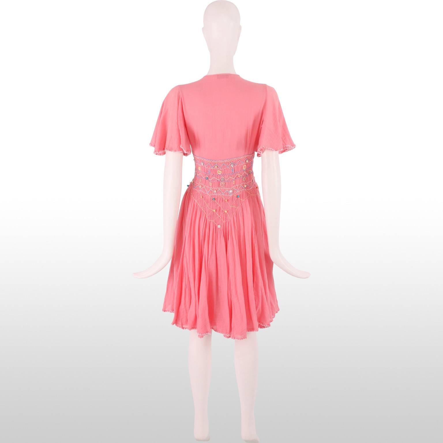 Matthew Williamson Bubblegum Pink Summer Dress with Beaded Embroidery UK 10 For Sale 1
