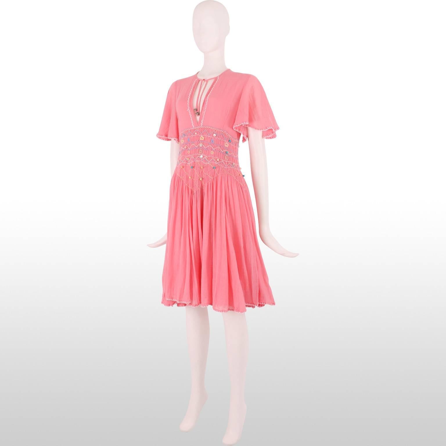 Matthew Williamson Bubblegum Pink Summer Dress with Beaded Embroidery UK 10 In Good Condition For Sale In London, GB